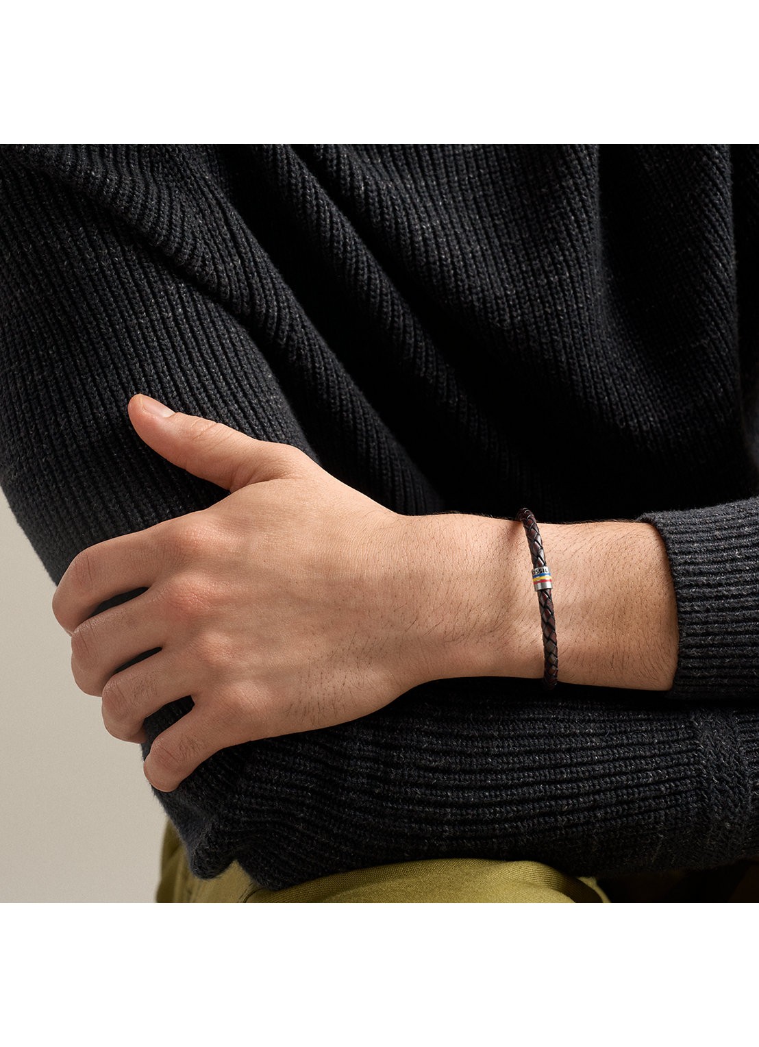 Fossil Everett armband van geweven leer JF05022040 - detail 3 bruin