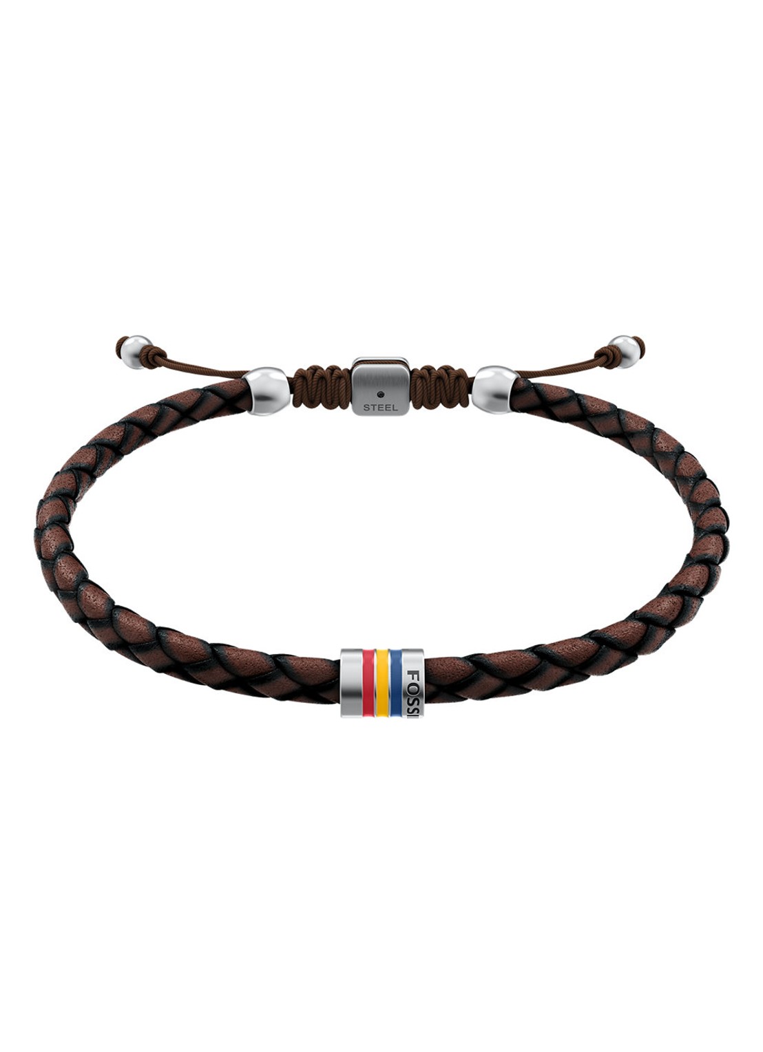 Fossil Everett armband van geweven leer JF05022040 - voorkant 4 bruin