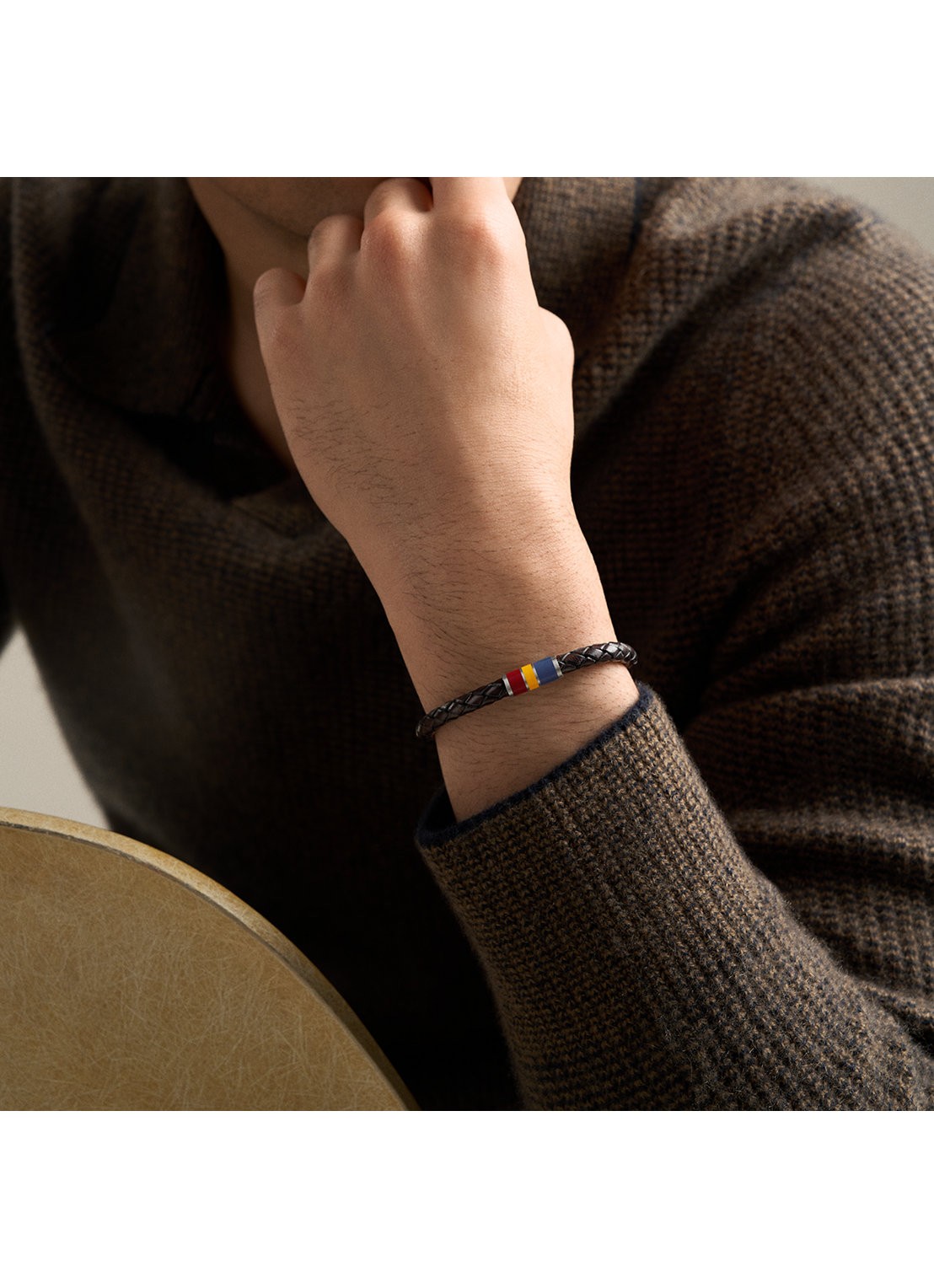 Fossil Everett  armband van geweven leer JF05023040 - detail 4 bruin