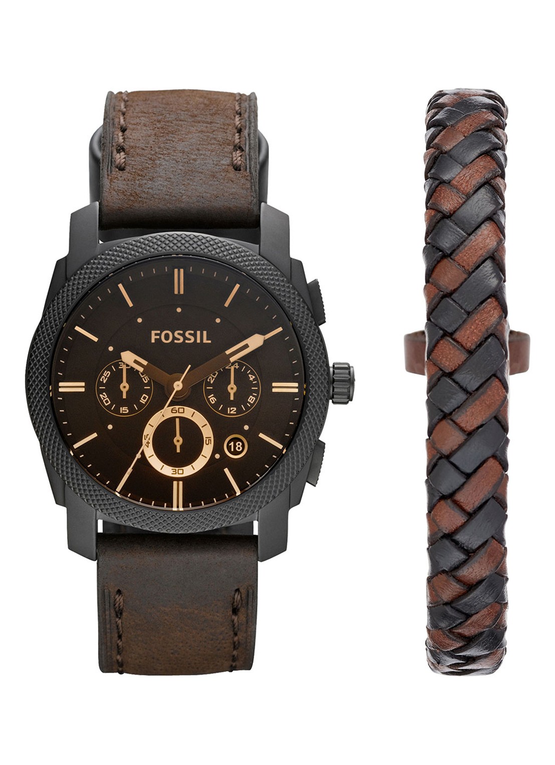 Fossil Horloge en armband giftset FS5251SET - voorkant donkerbruin