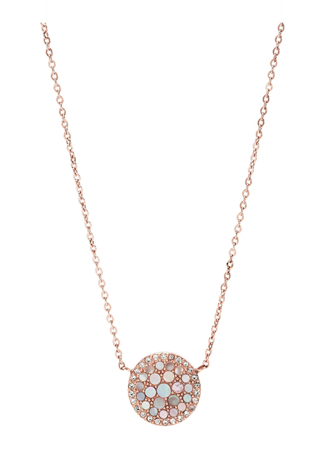 Fossil Ketting met hanger met parel JF01740791 - voorkant roségoud