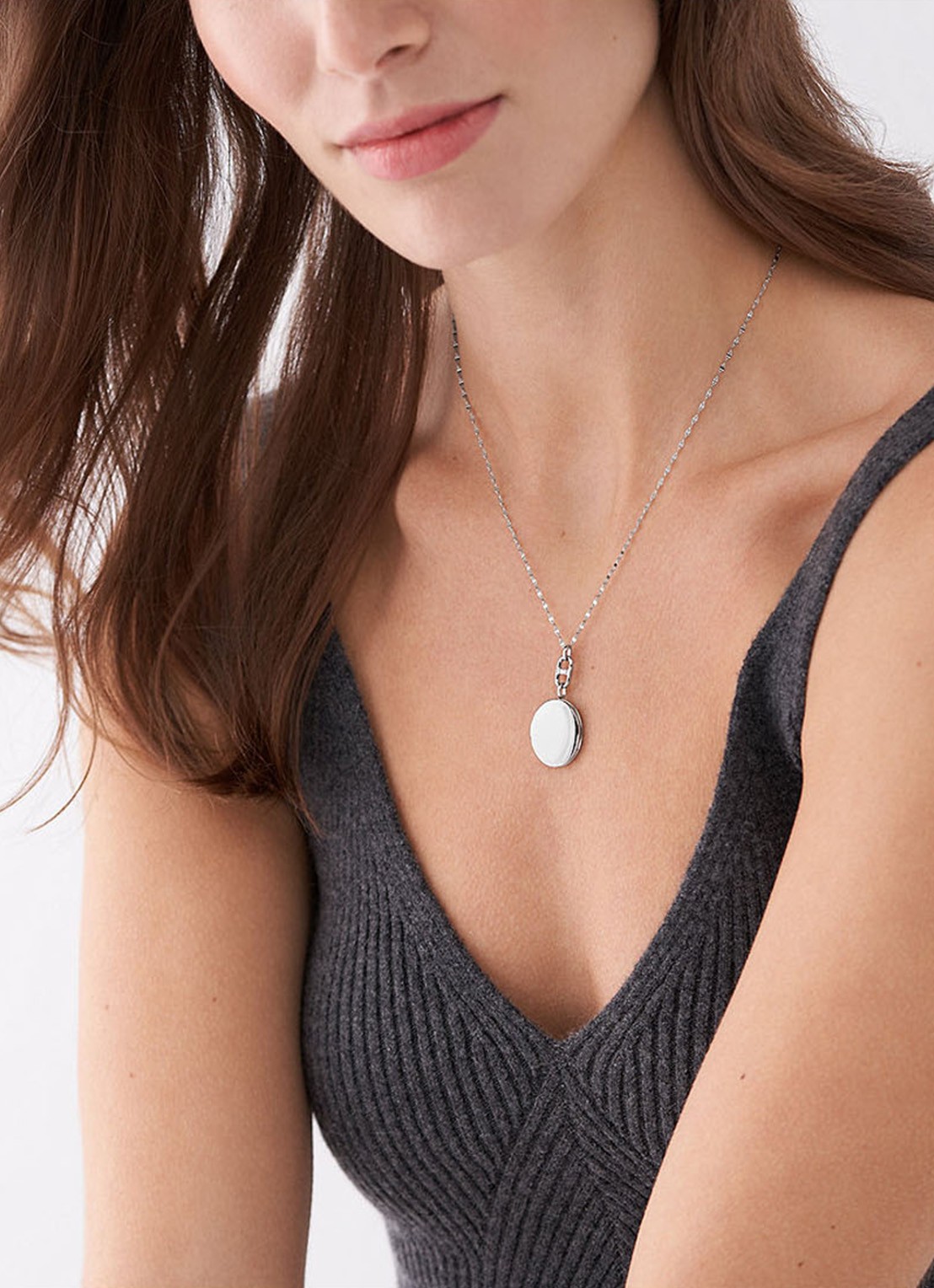 Fossil Ketting met kristal JF04427040 - voorkant 2 zilver