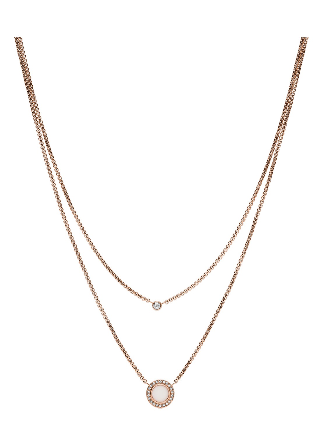 Fossil Ketting met natuursteen JF03057791 - voorkant roségoud