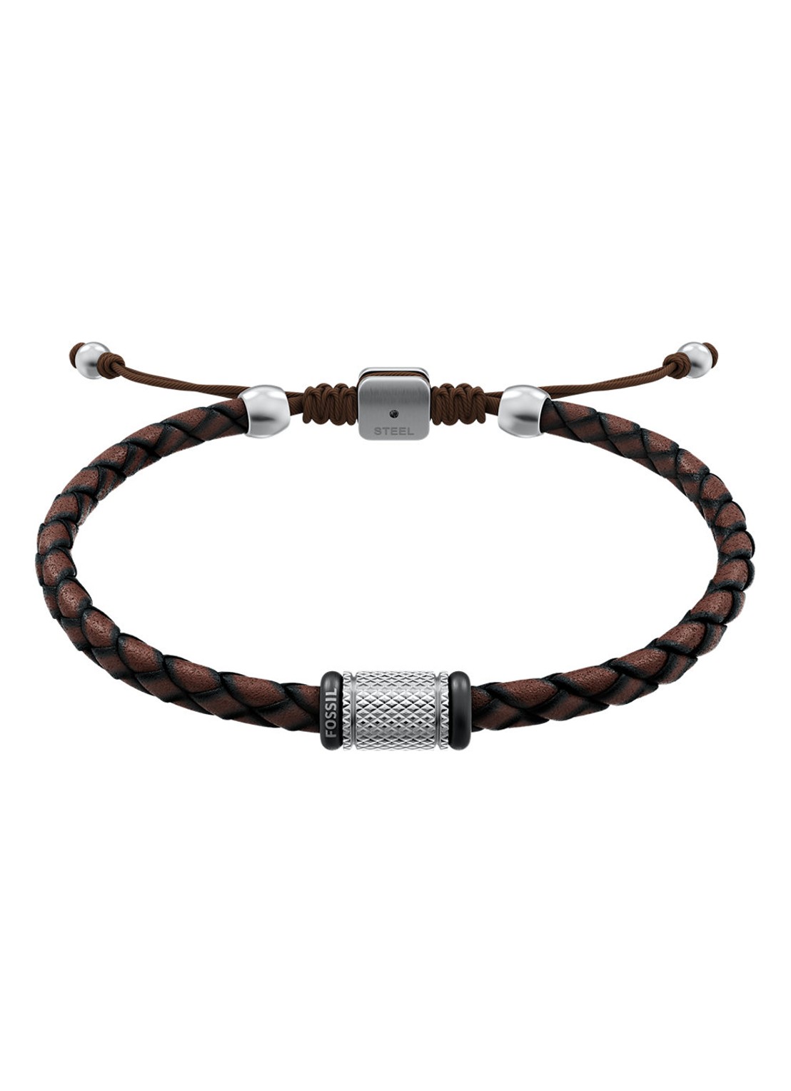 Fossil Machine armband van geweven leer JF05009998 - voorkant bruin