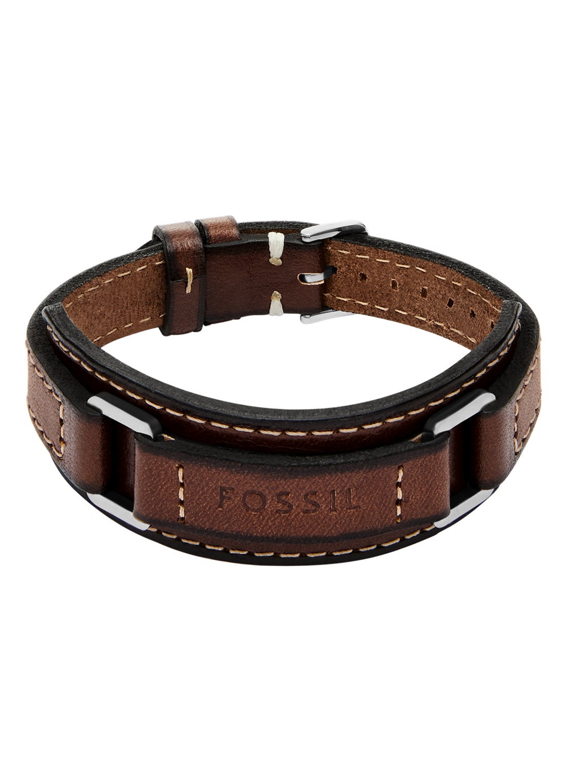 Fossil Machine armband van leer JF04941040 - voorkant bruin