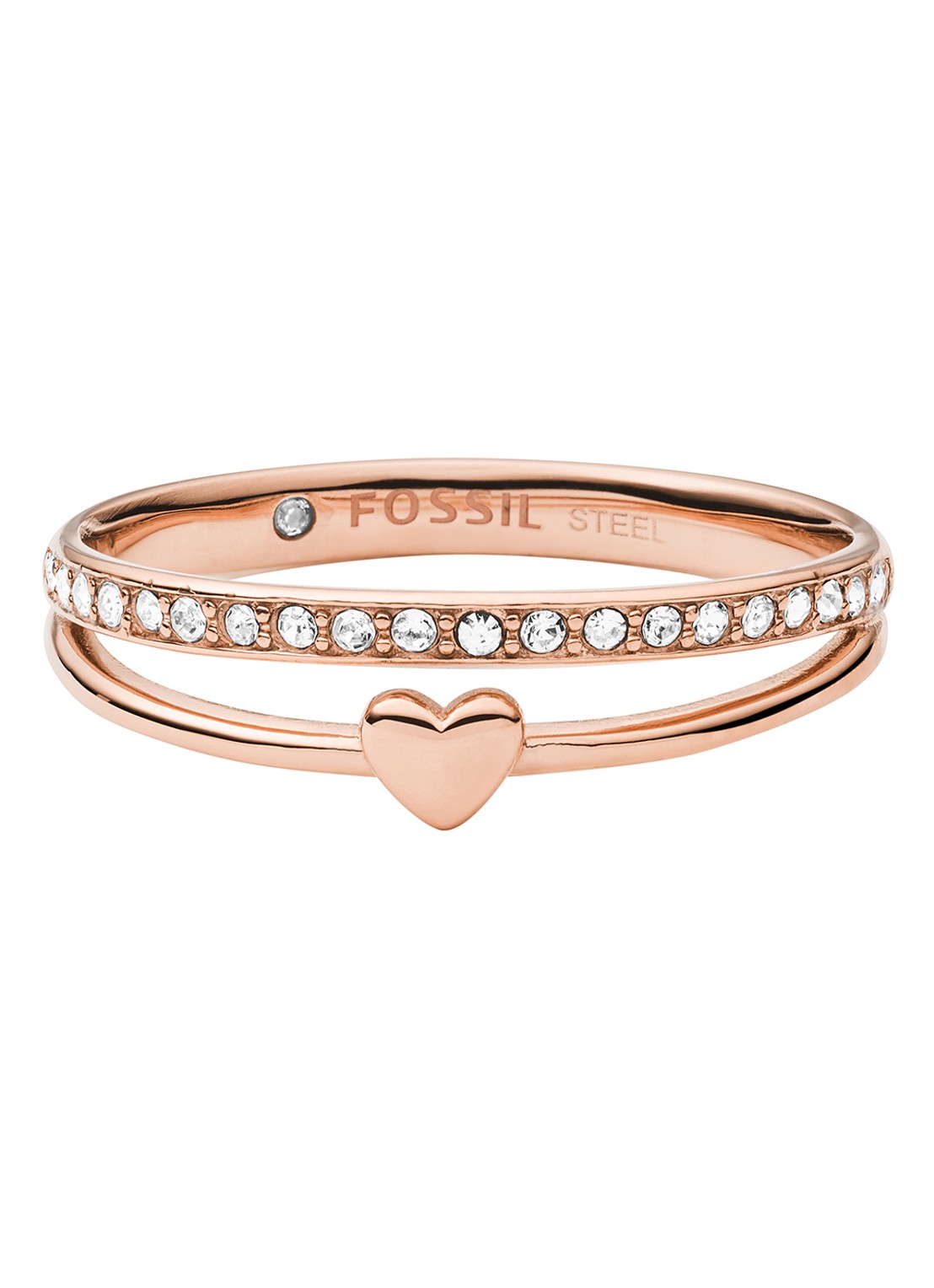 Fossil Ring met strass JF03460791 - voorkant 2 roségoud