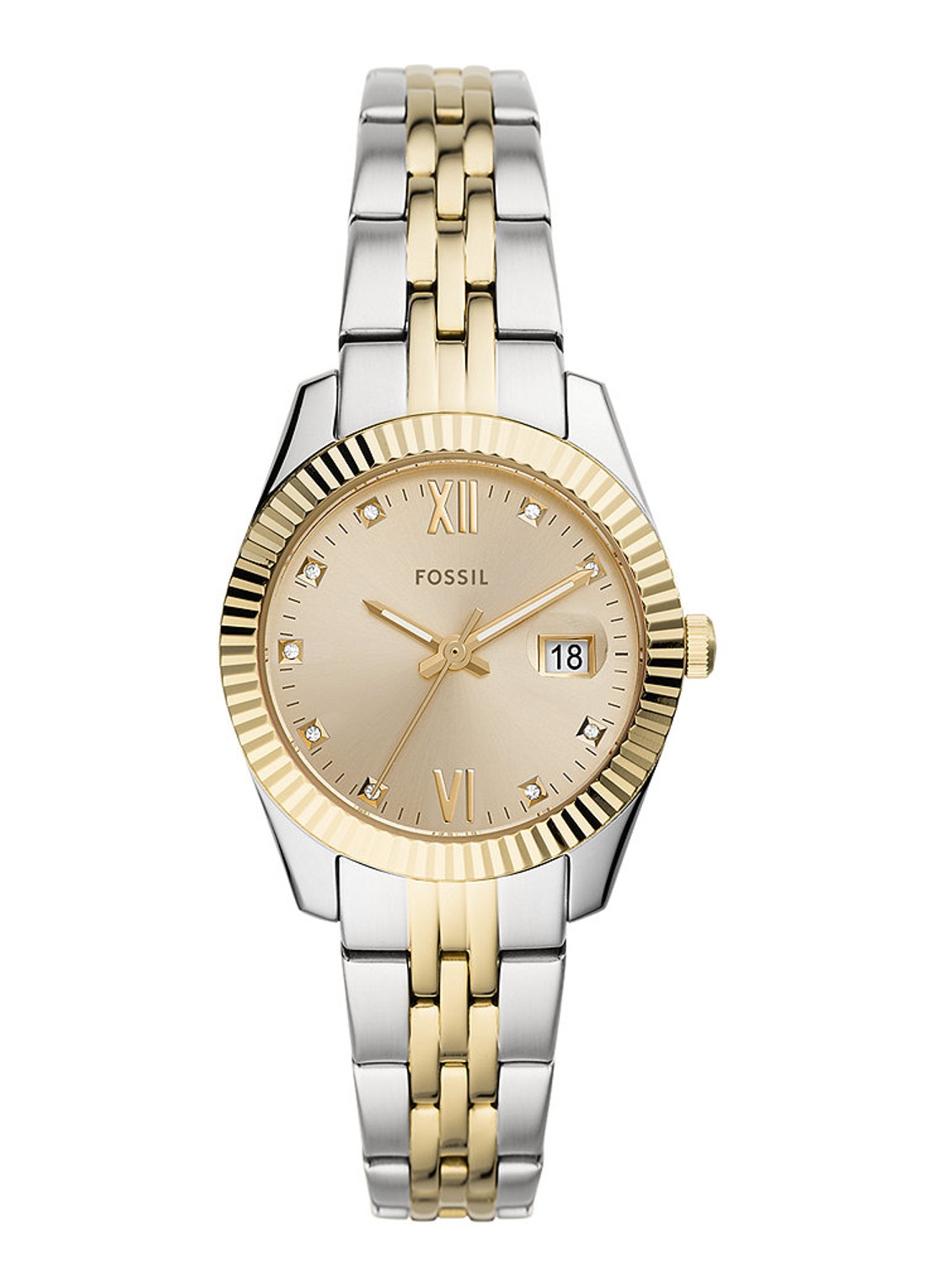 Fossil Scarlette Mini horloge ES4949 - voorkant goud