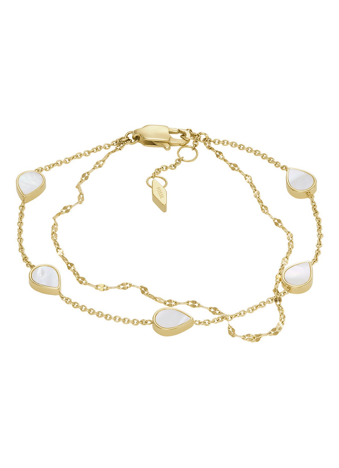 Fossil Schakelarmband met parel JF04317710 - voorkant goud