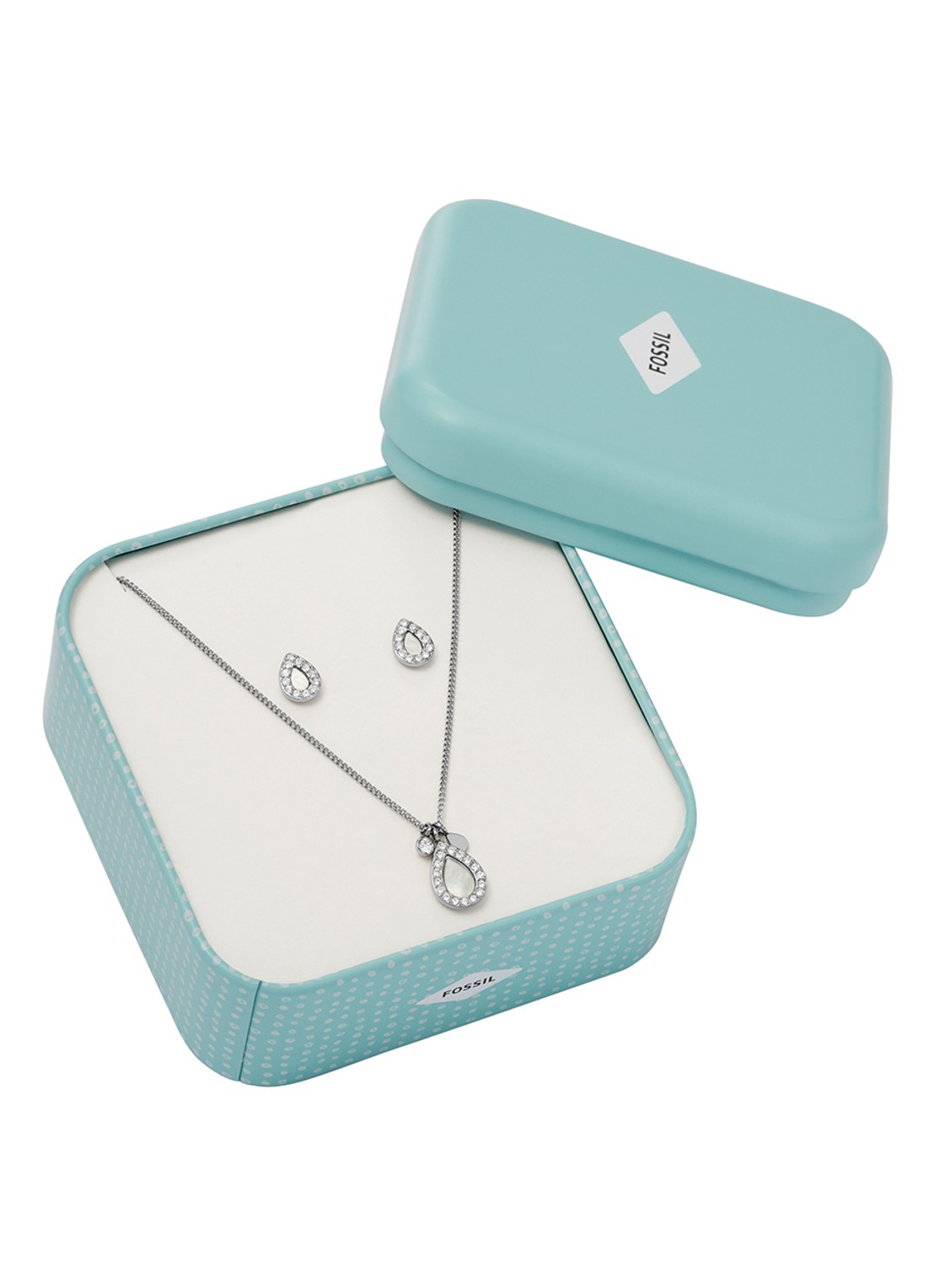 Fossil Set van ketting en oorknopjes JF03765040 - voorkant 2 zilver