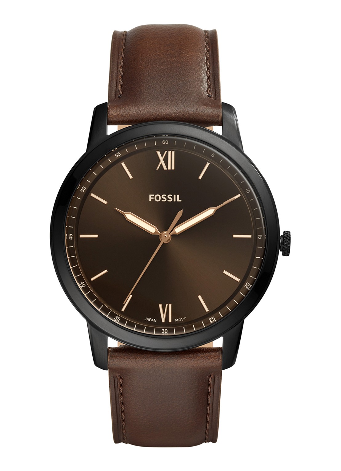 Fossil The Minimalist Horloge FS5551 - voorkant 3 donkerbruin