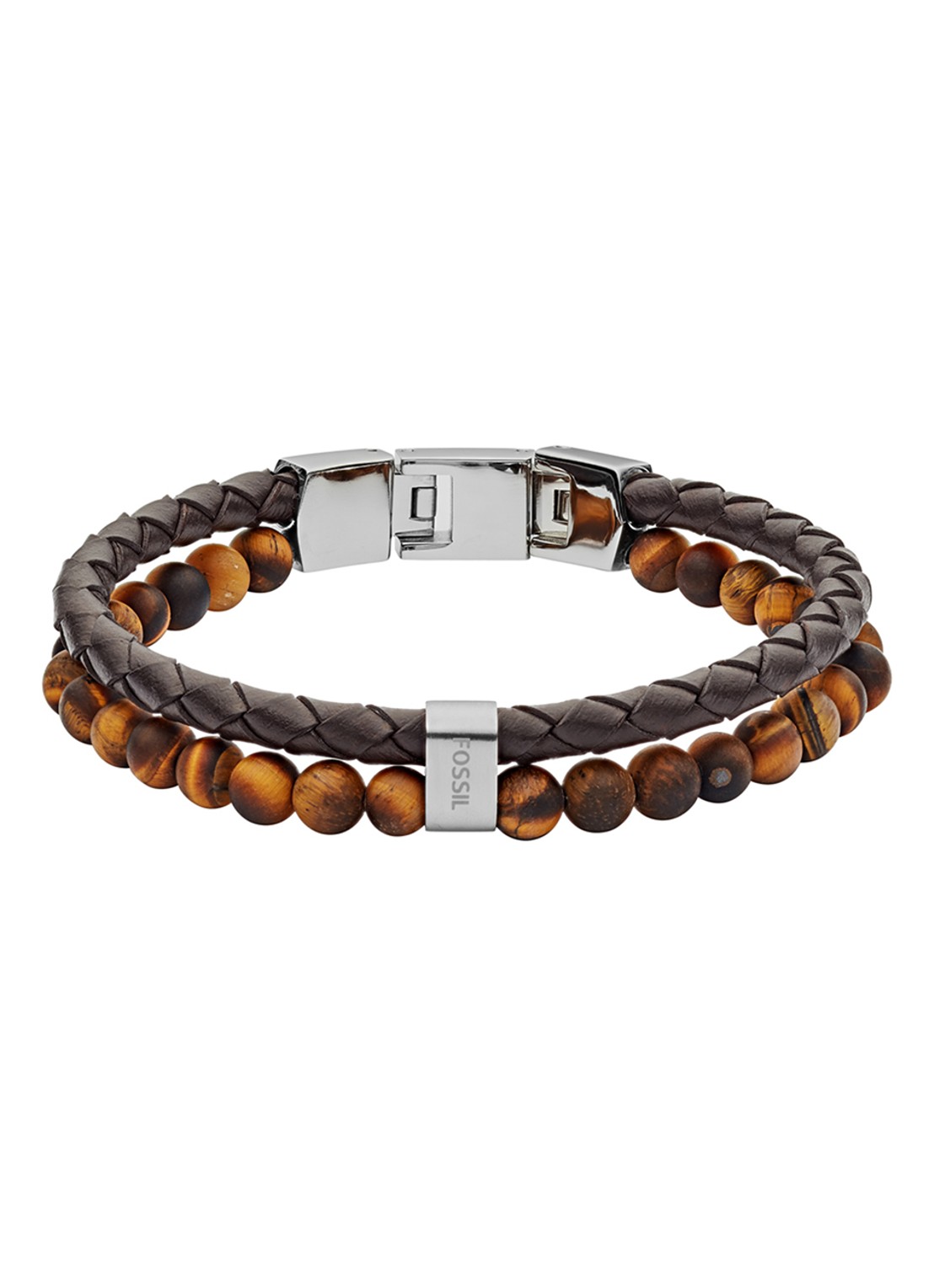 Fossil Vintage Casual armband van leer en halfedelsteen JF03118040 - voorkant bruin
