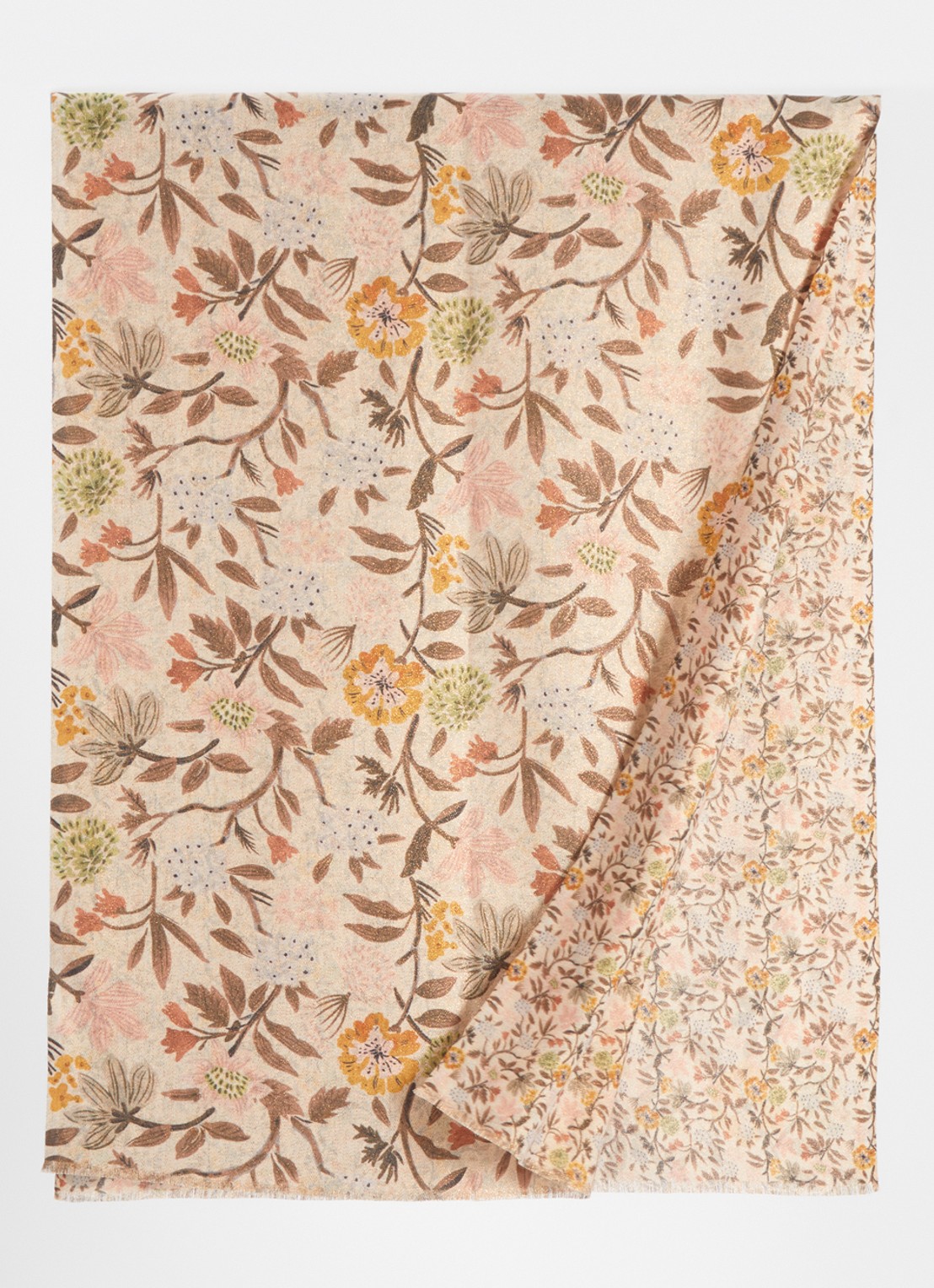 Fraas Sjaal met bloemenprint en glitter 70 x 190 cm  - detail beige