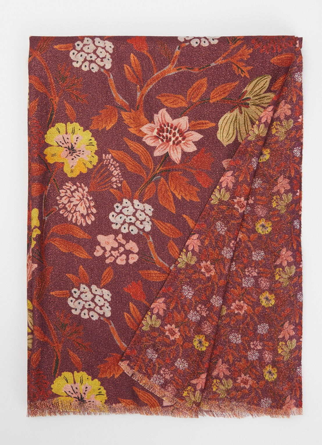 Fraas Sjaal met bloemenprint en glitter 70 x 190 cm  - voorkant paars