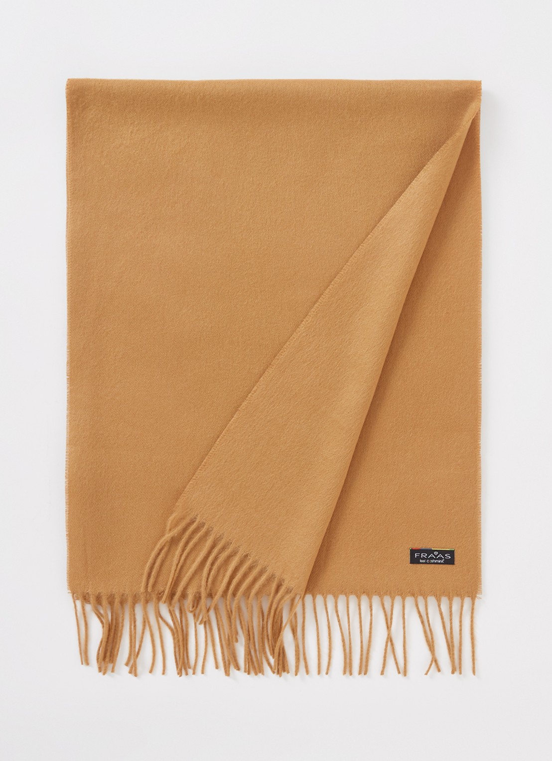 Fraas Sjaal met franjes 200 x 35 cm  - voorkant 2 camel
