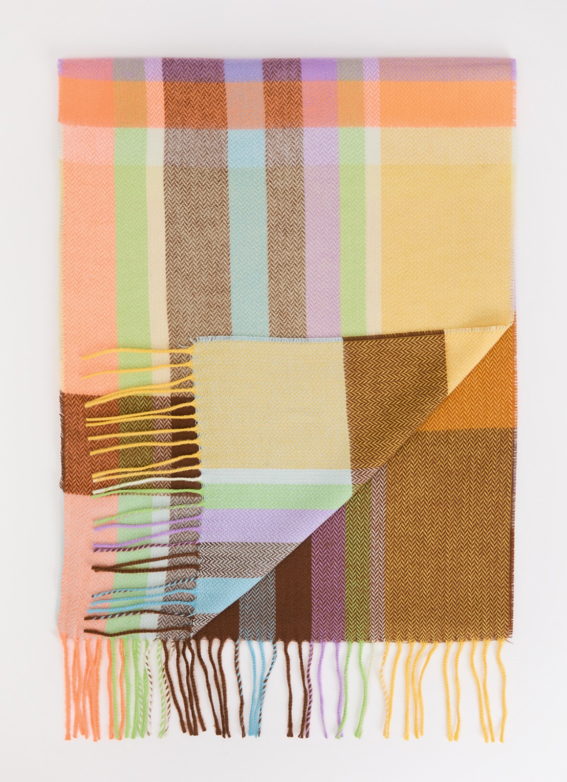 Fraas Sjaal met franjes 35 x 190 cm  - voorkant 3 geel