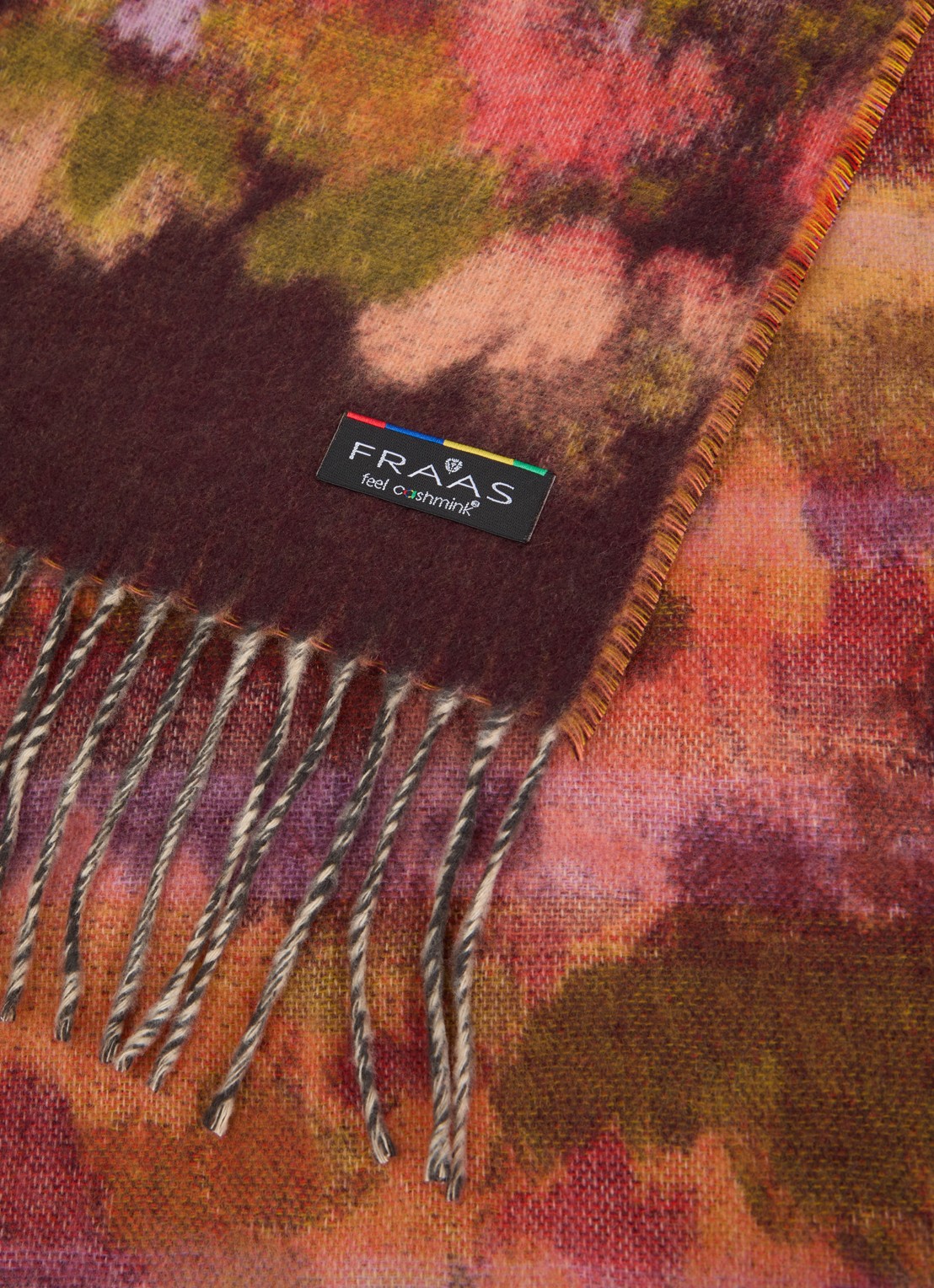 Fraas Sjaal met print en franjes 35 x 195 cm  - detail 3 roodbruin
