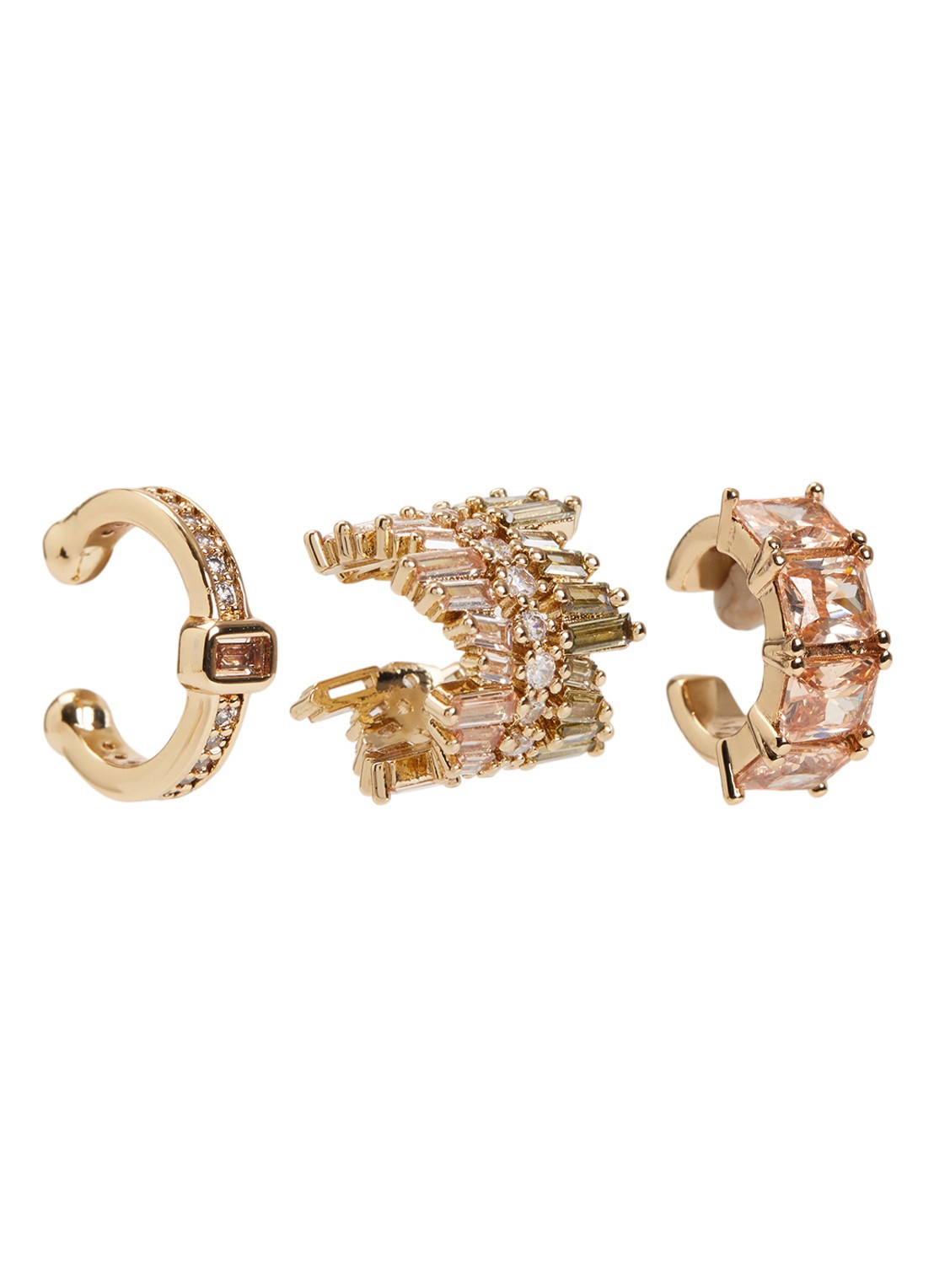 Franky Amsterdam De Frosted Rose ear cuff verguld in set van 3 - voorkant 3 goud