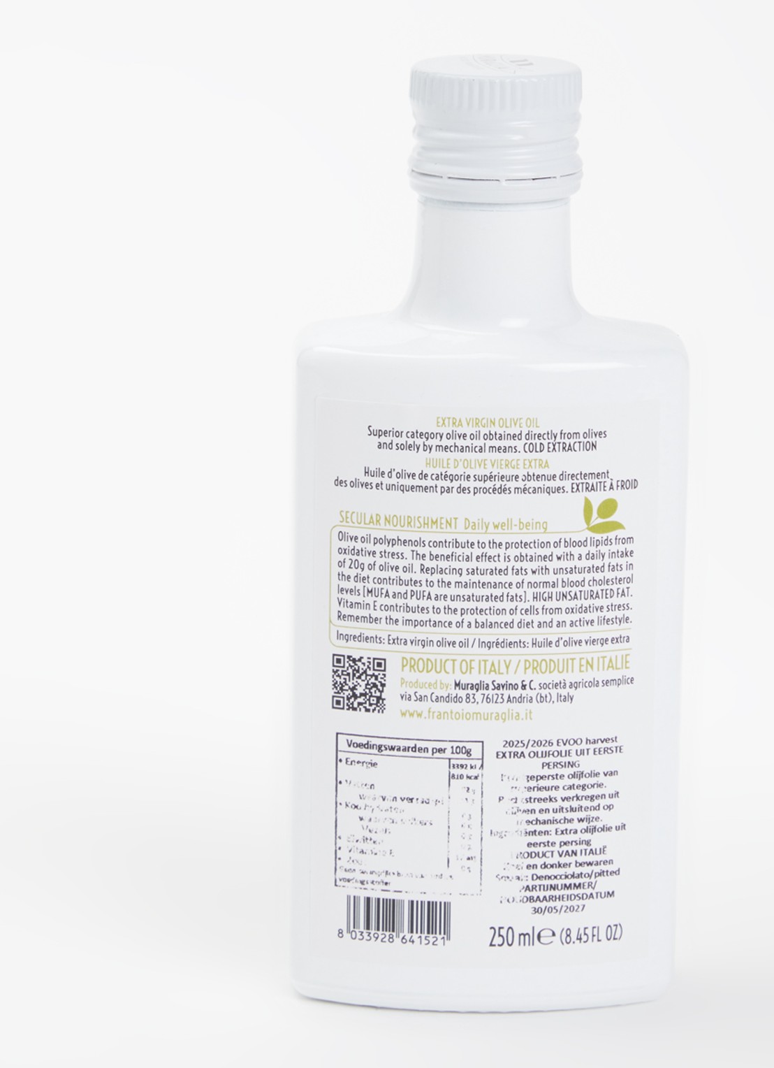 Frantoio Muraglia Pitted extra vierge olijfolie 250 ml - voorkant 3 undefined