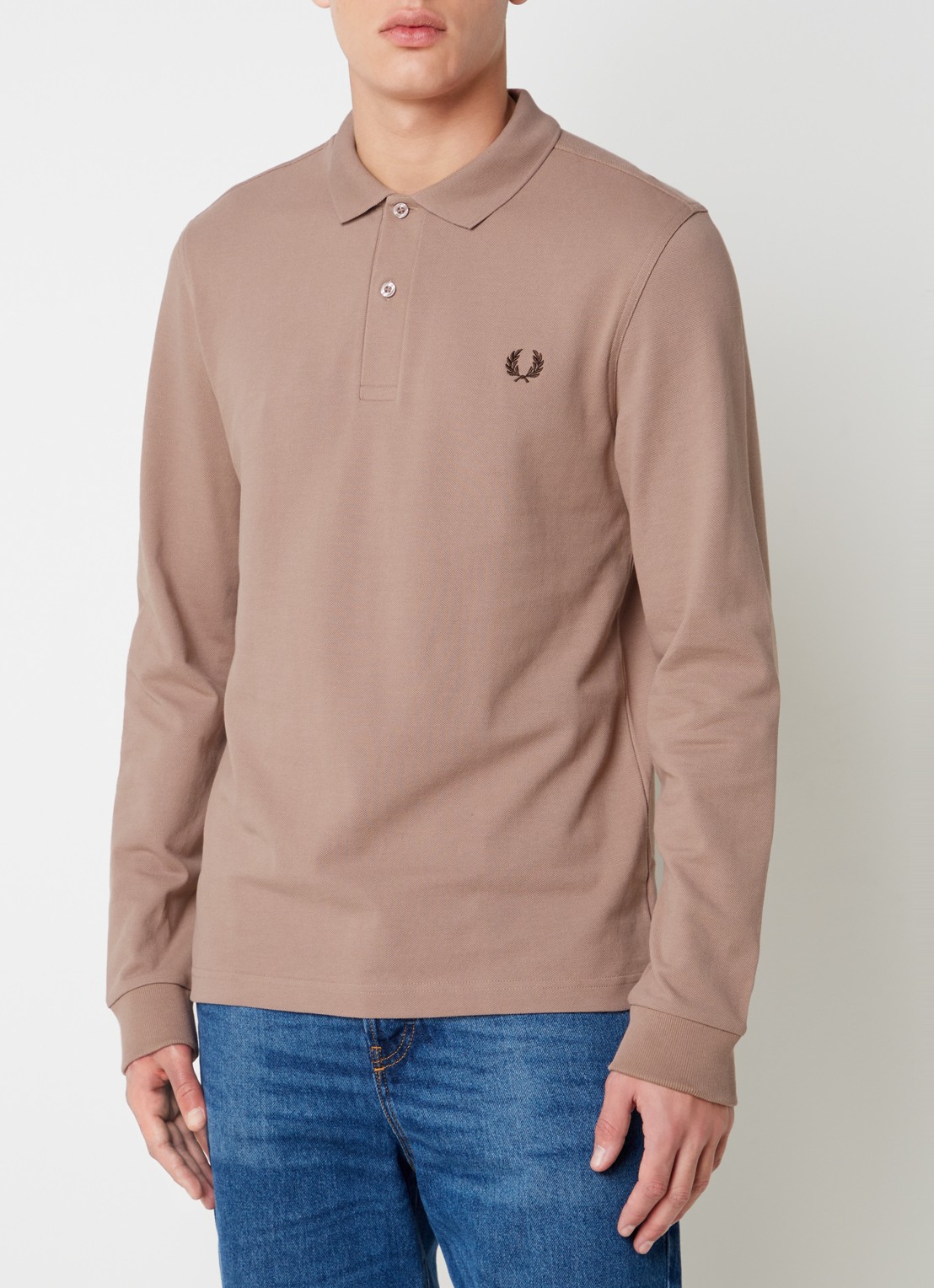 Fred Perry Regular fit polo van piqué katoen met logoborduring  - detail oudroze