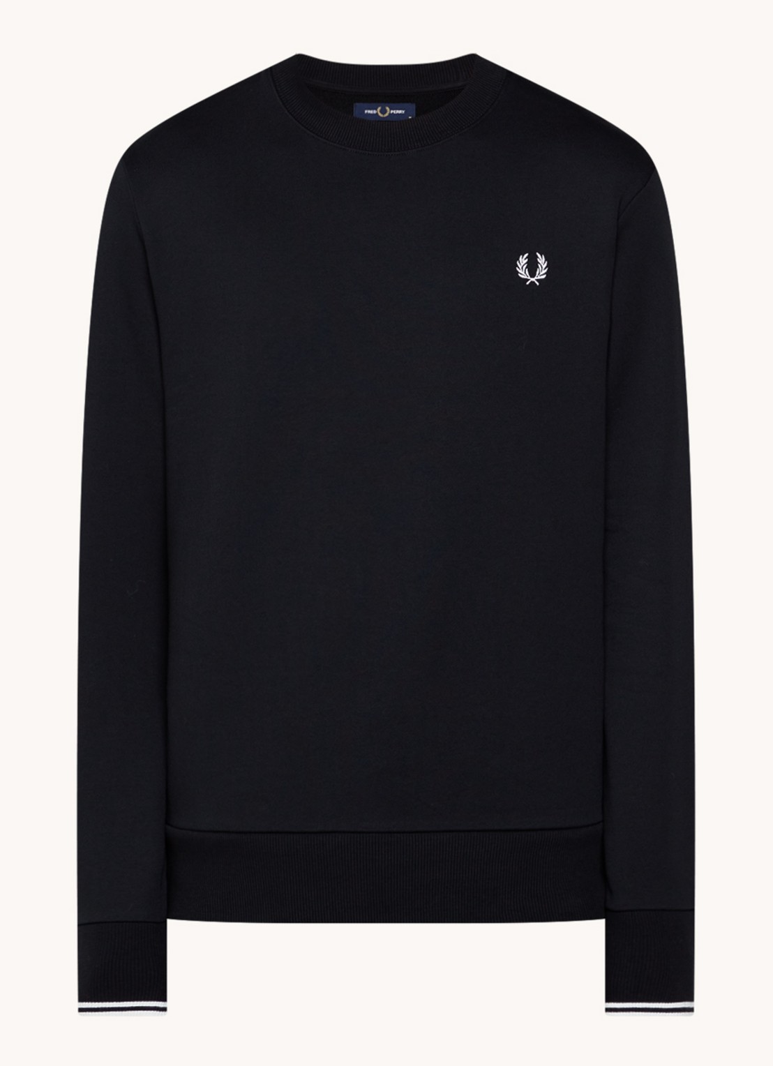 Fred Perry Sweater met logoborduring - voorkant 2 zwart