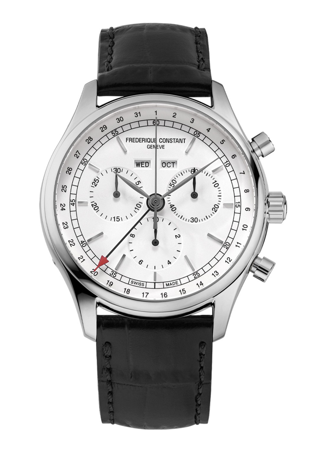 Frederique Constant Classic chronograph horloge FC-296SW5B6 - voorkant zilver