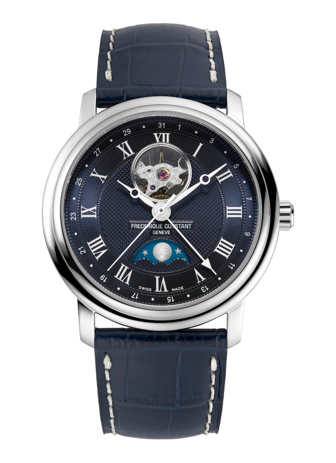 Frederique Constant Classic Heartbeat Moonphase horloge FC-335MCNW4P26 - voorkant zilver