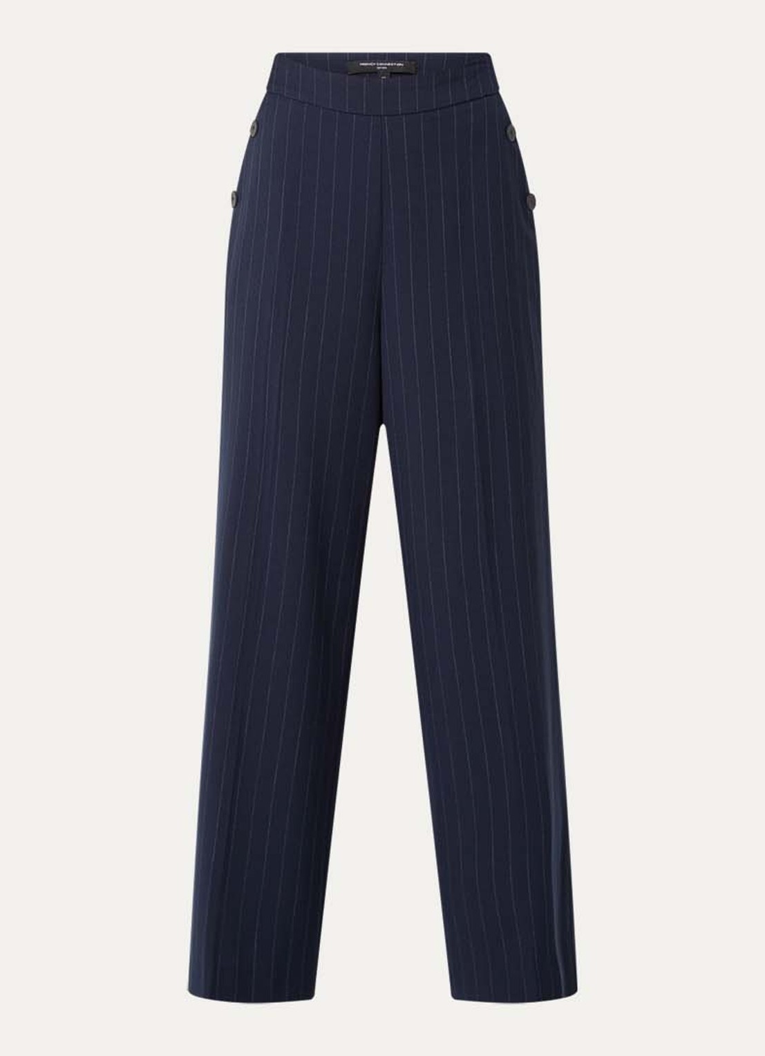French Connection Alia high waist wide fit pantalon met krijtstreep en steekzakken - voorkant 2 donkerblauw