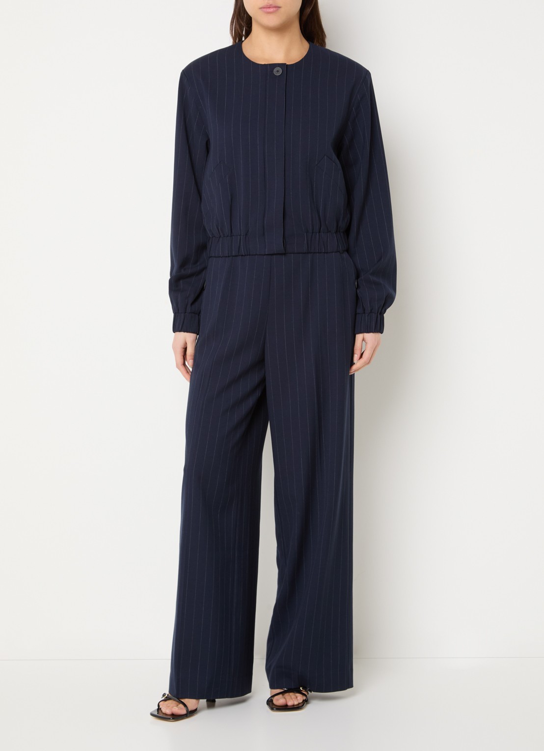 French Connection Alia jack met krijstreep en steekzakken - voorkant 3 donkerblauw
