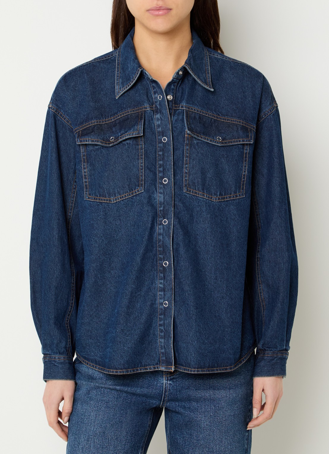 French Connection Archie blouse van denim met borstzakken - detail 4 indigo