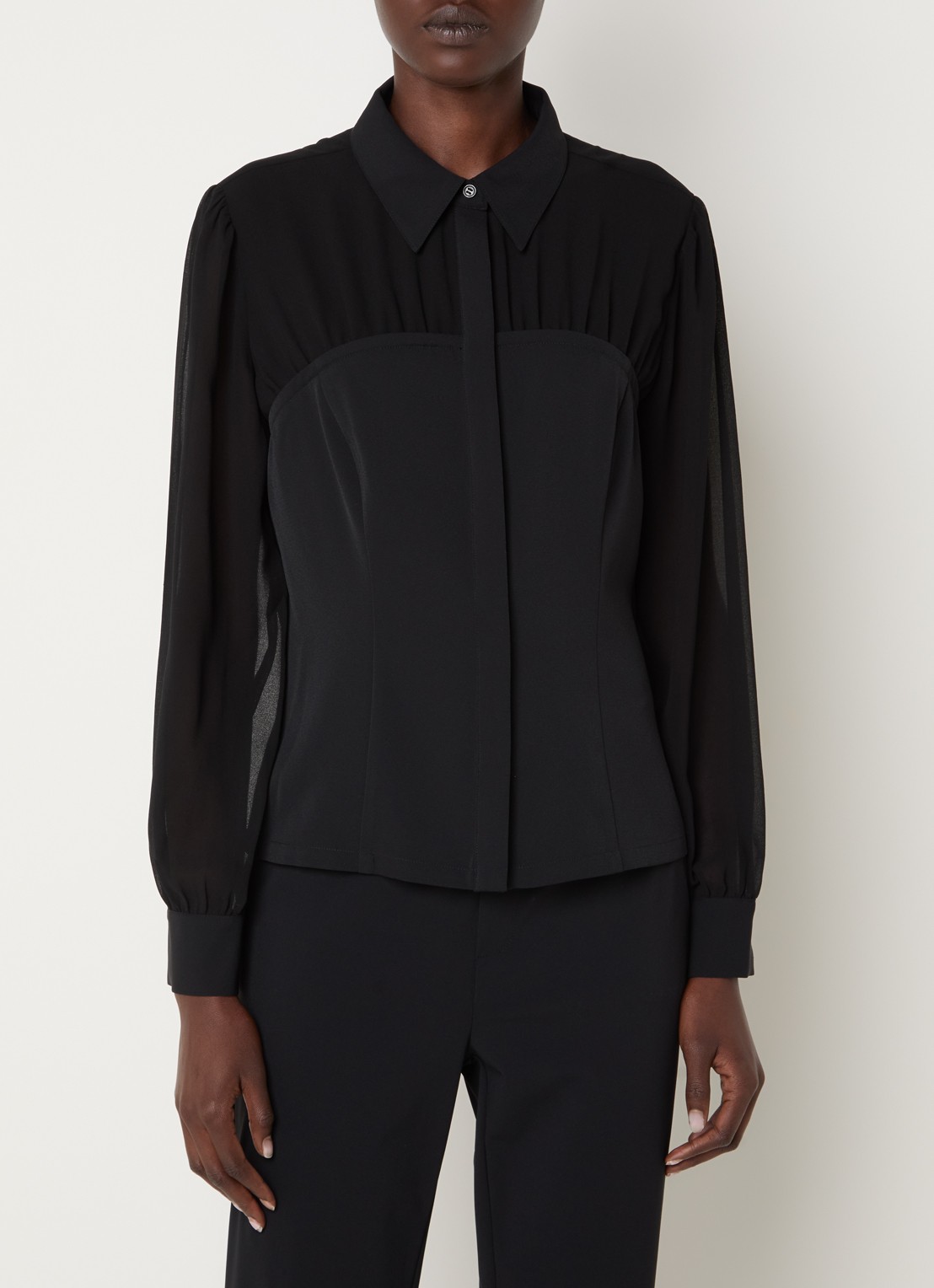 French Connection Arezzo semi-transparante blouse - detail zwart