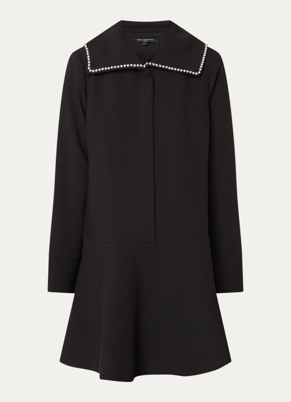 French Connection Azra mini tuniekjurk met imitatieparels - voorkant 2 zwart