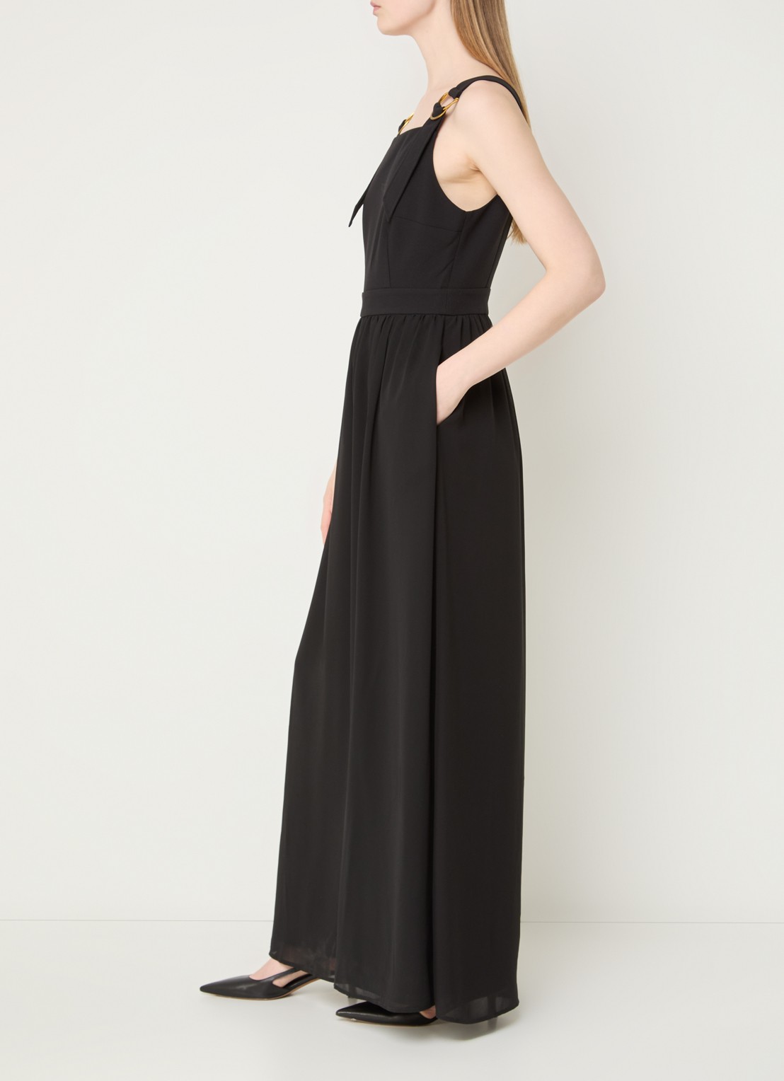 French Connection Azra wide fit jumpsuit met steekzakken - voorkant 4 zwart