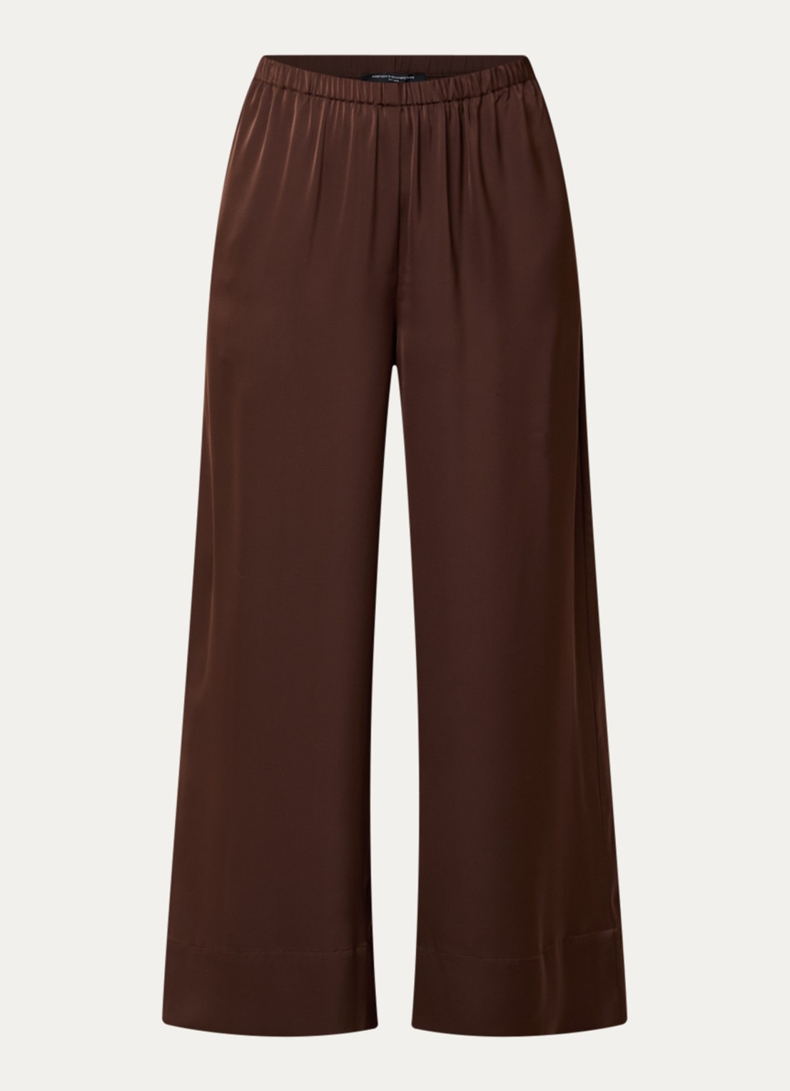 French Connection Bernadetta high waist wide fit pantalon van satijn met steekzakken - voorkant 3 donkerbruin