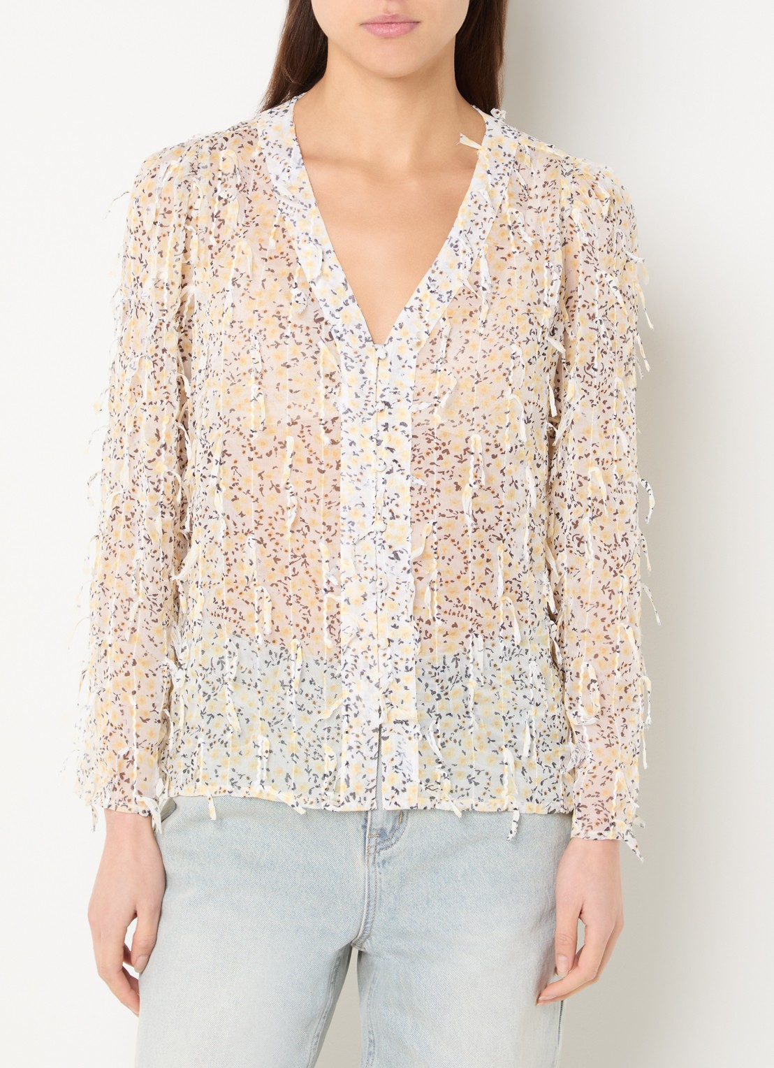 French Connection Bonny semi-transparante blouse met bloemenprint - detail 3 geel