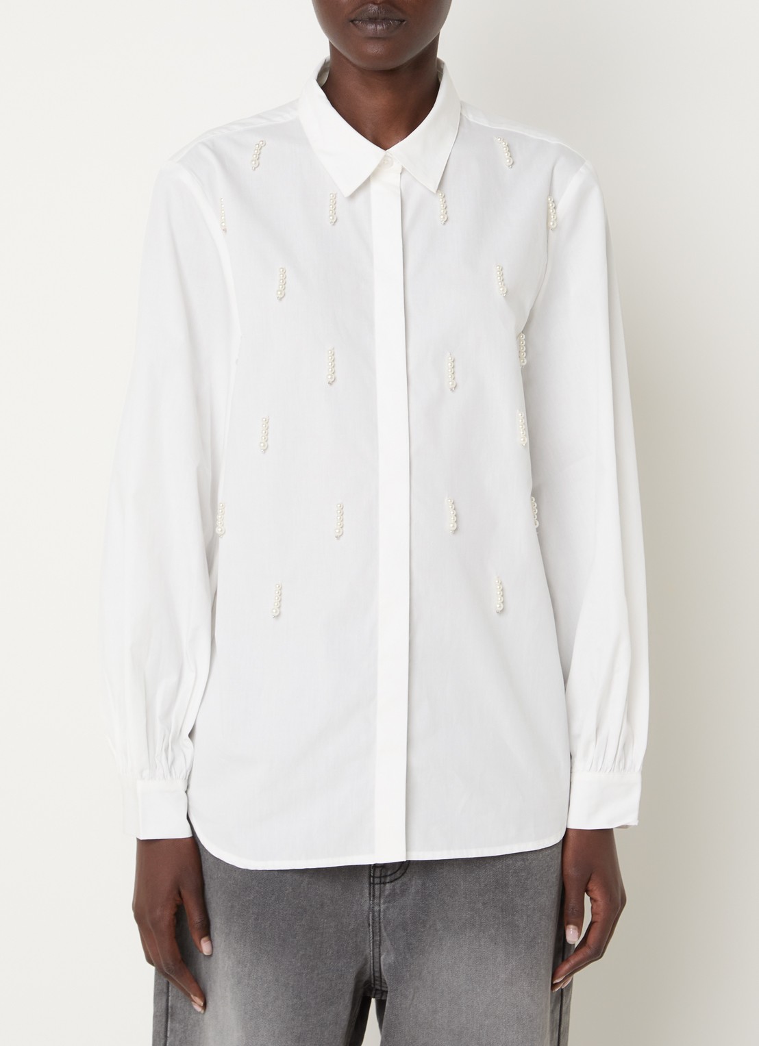 French Connection Cambria blouse met imitatieparels - detail wit