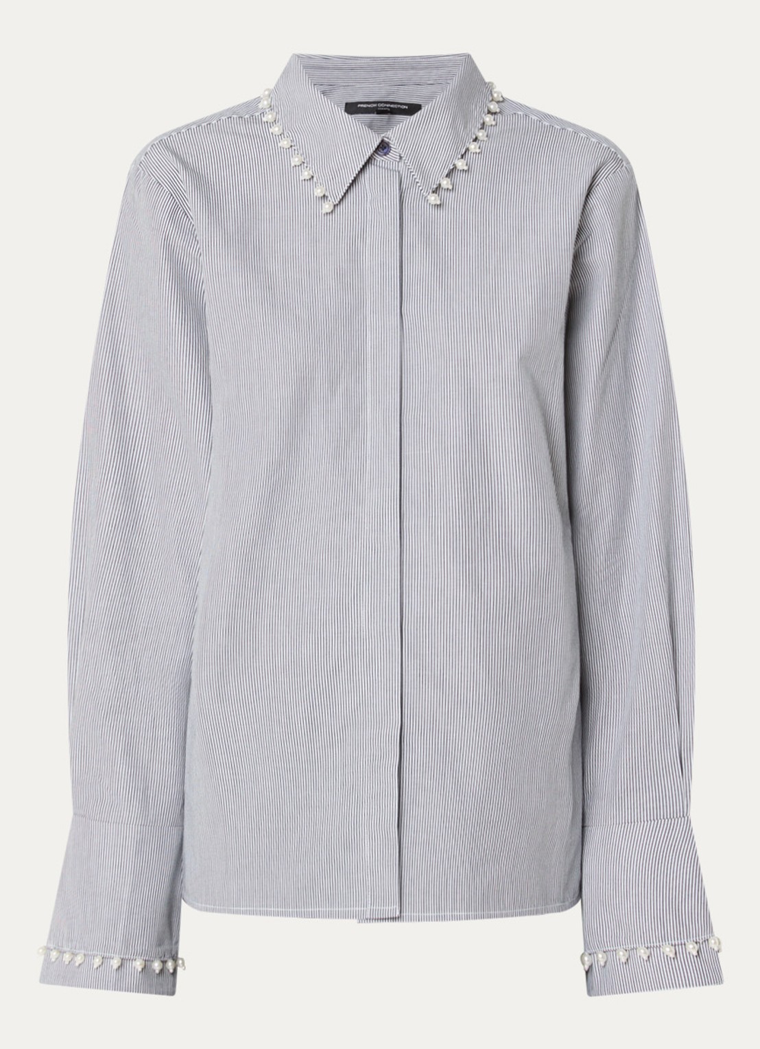 French Connection Cambria blouse met streepprint - voorkant 2 donkerblauw