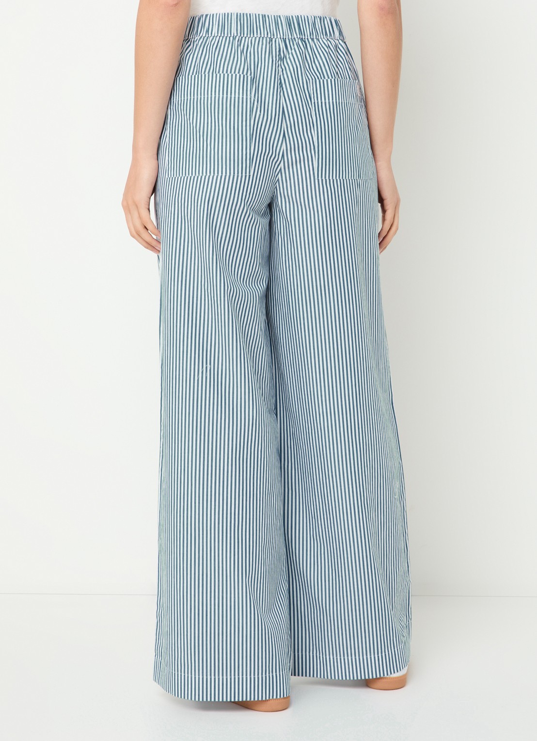 French Connection Cambria high waist wide fit pantalon met streepprint - achterkant petrol