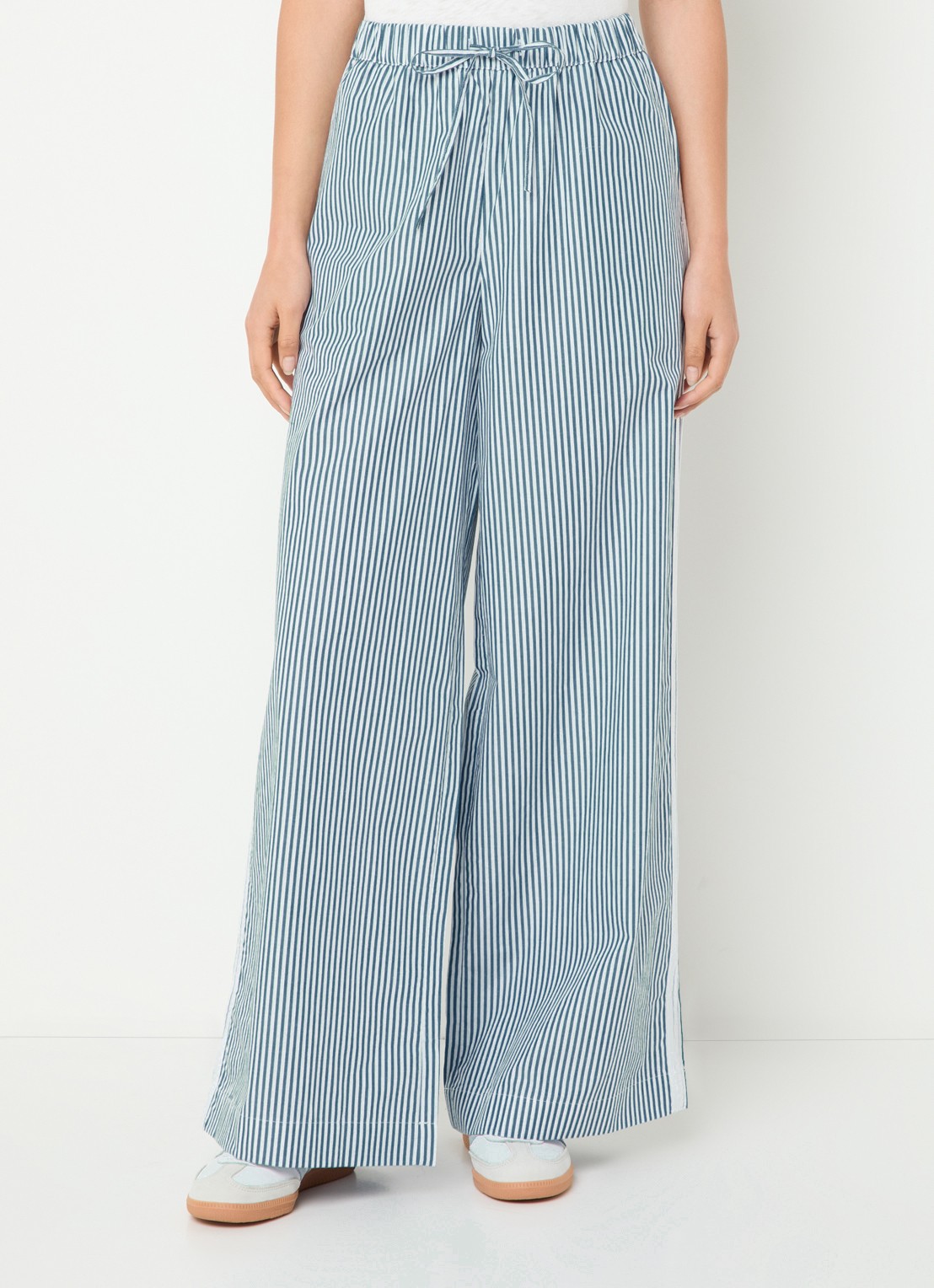 French Connection Cambria high waist wide fit pantalon met streepprint - detail 4 petrol