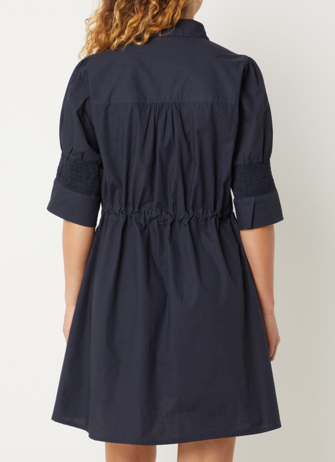 French Connection Cambria mini blousejurk met strikceintuur - achterkant donkerblauw