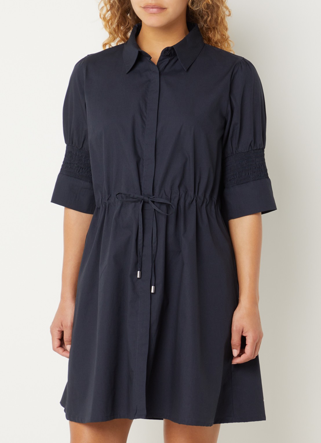 French Connection Cambria mini blousejurk met strikceintuur - detail 4 donkerblauw