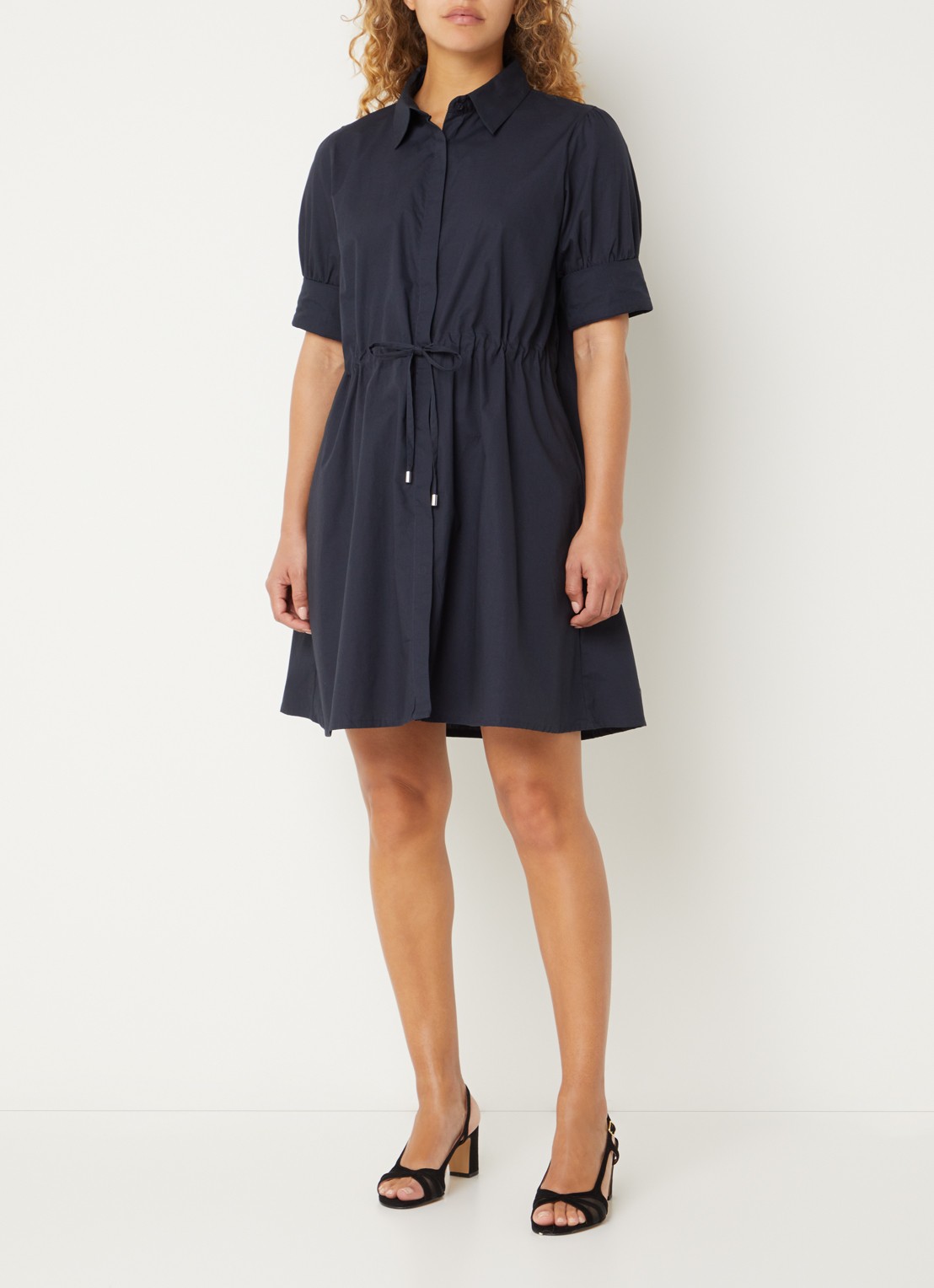 French Connection Cambria mini blousejurk met strikceintuur - voorkant 3 donkerblauw