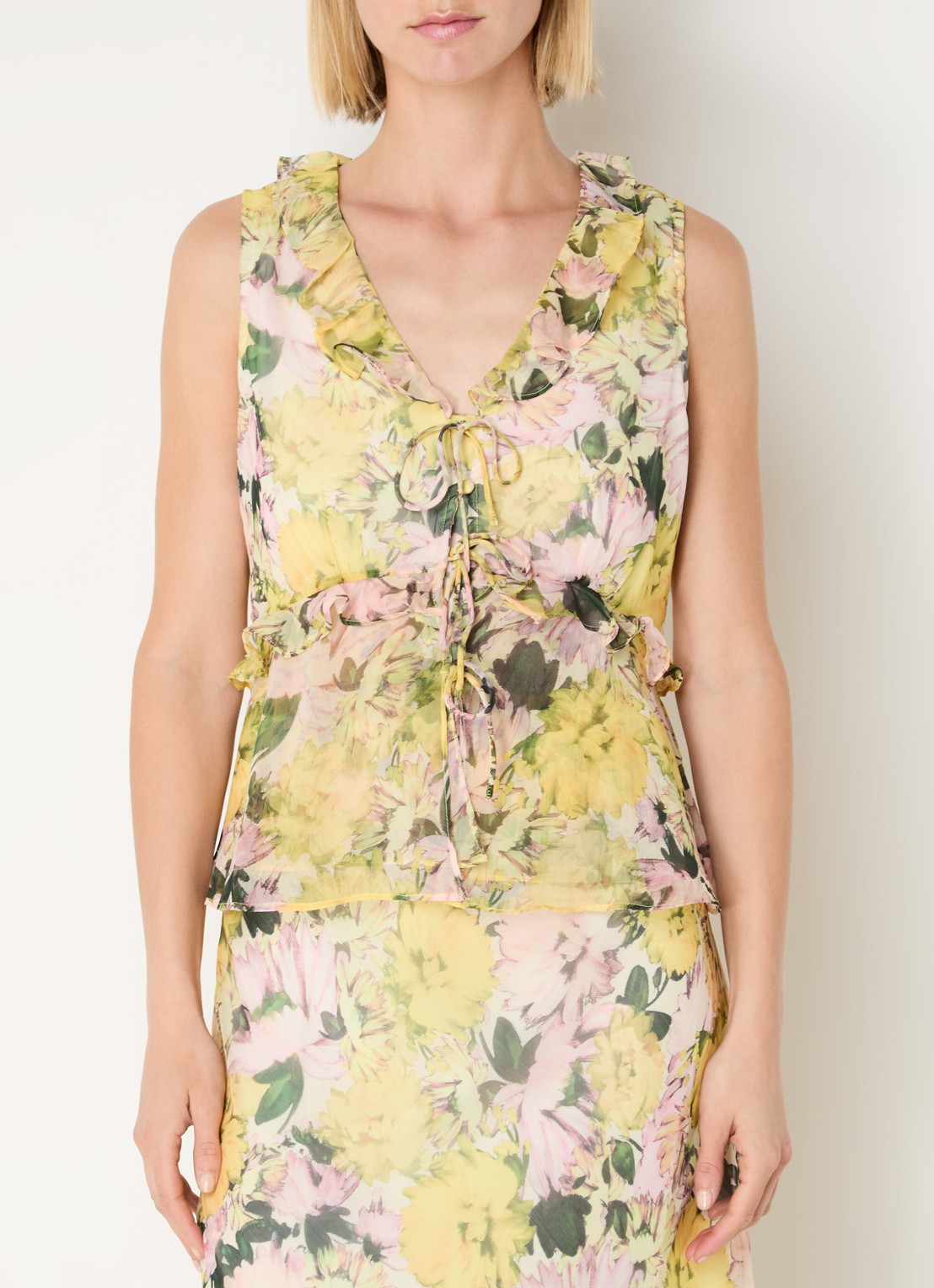 French Connection Carla Emina top met bloemenprint - detail 4 geel