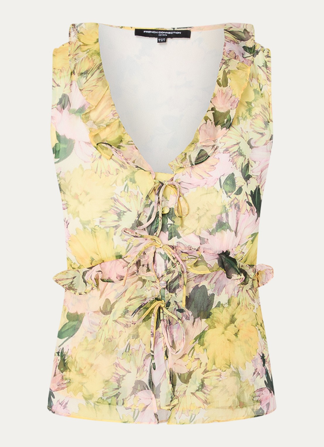 French Connection Carla Emina top met bloemenprint - voorkant geel