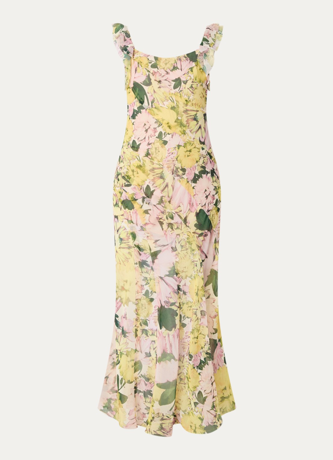 French Connection Carla maxi jurk met bloemenprint en split - voorkant okergeel