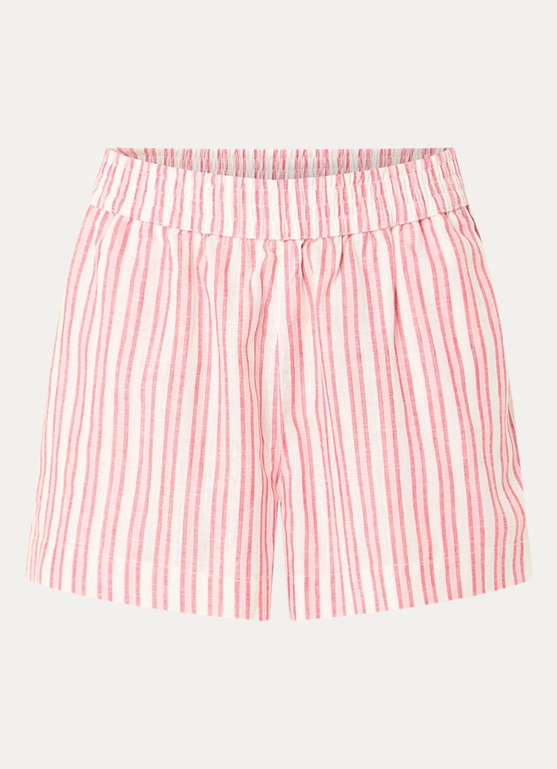 French Connection Cheryl mid waist straight fit korte broek met streepprint - voorkant koraalroze