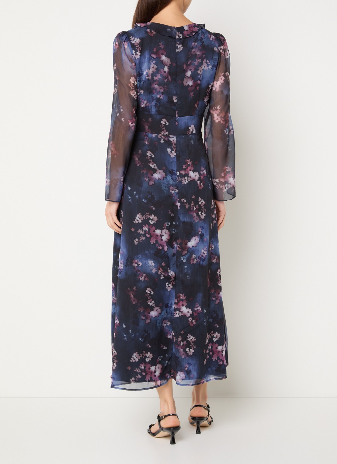 French Connection Clara midi tuniekjurk met bloemenprint - achterkant 4 donkerblauw