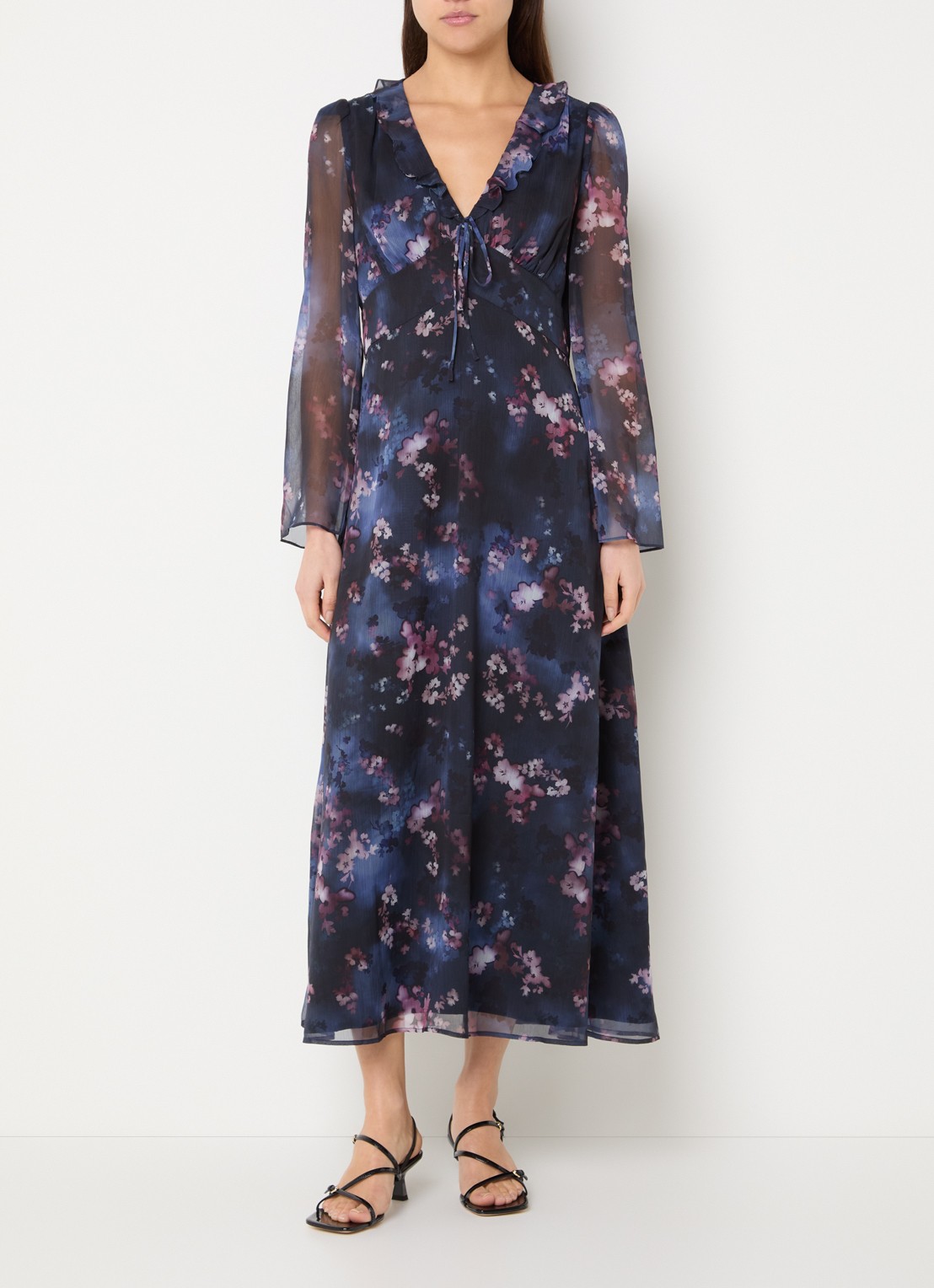 French Connection Clara midi tuniekjurk met bloemenprint - detail donkerblauw