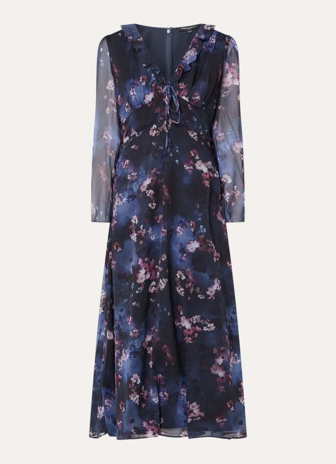 French Connection Clara midi tuniekjurk met bloemenprint - voorkant 2 donkerblauw