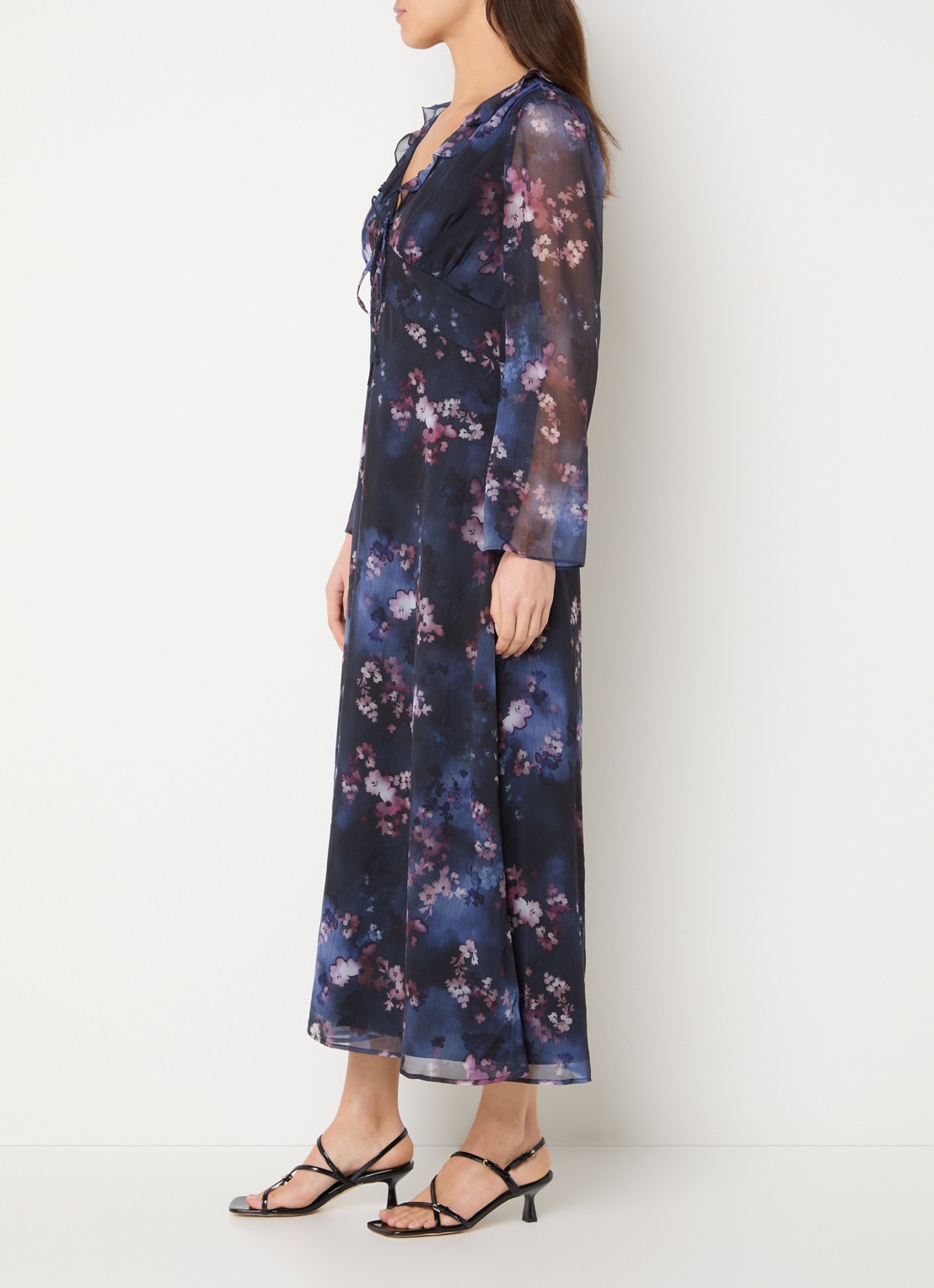 French Connection Clara midi tuniekjurk met bloemenprint - voorkant 3 donkerblauw