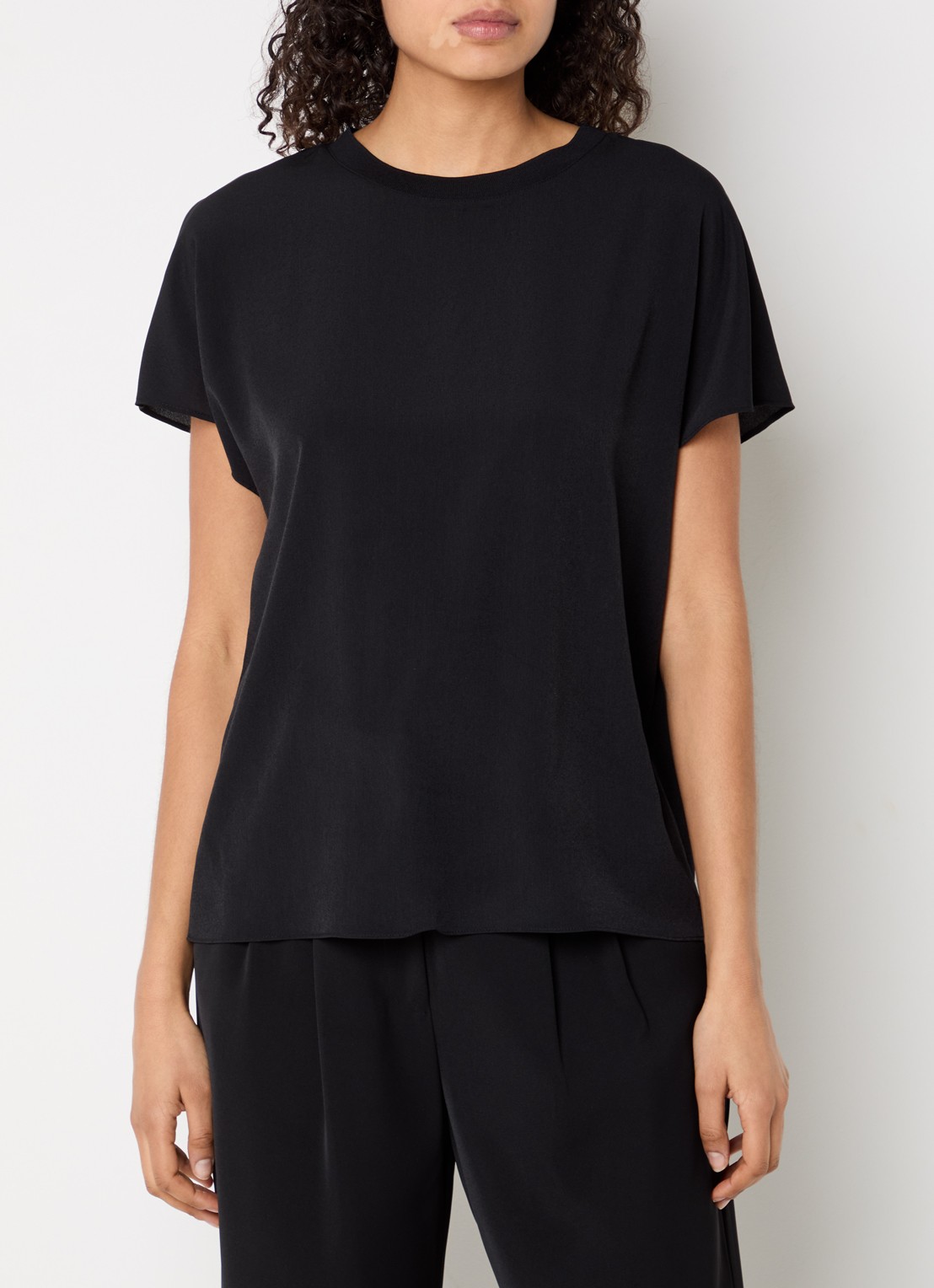 French Connection Crepe T-shirt met ronde hals - detail 3 zwart